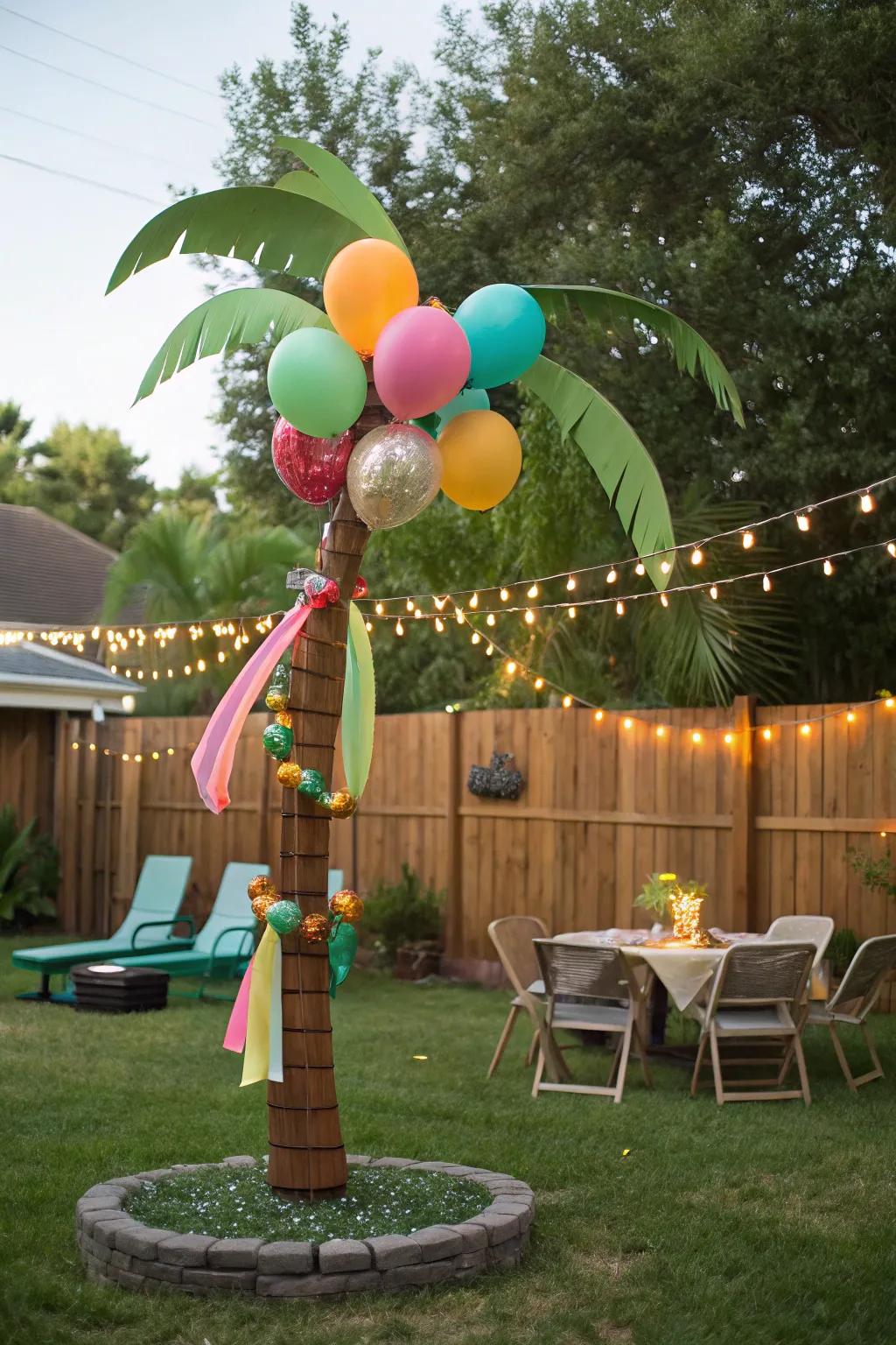 Balloon palm trees bring a tropical vibe.