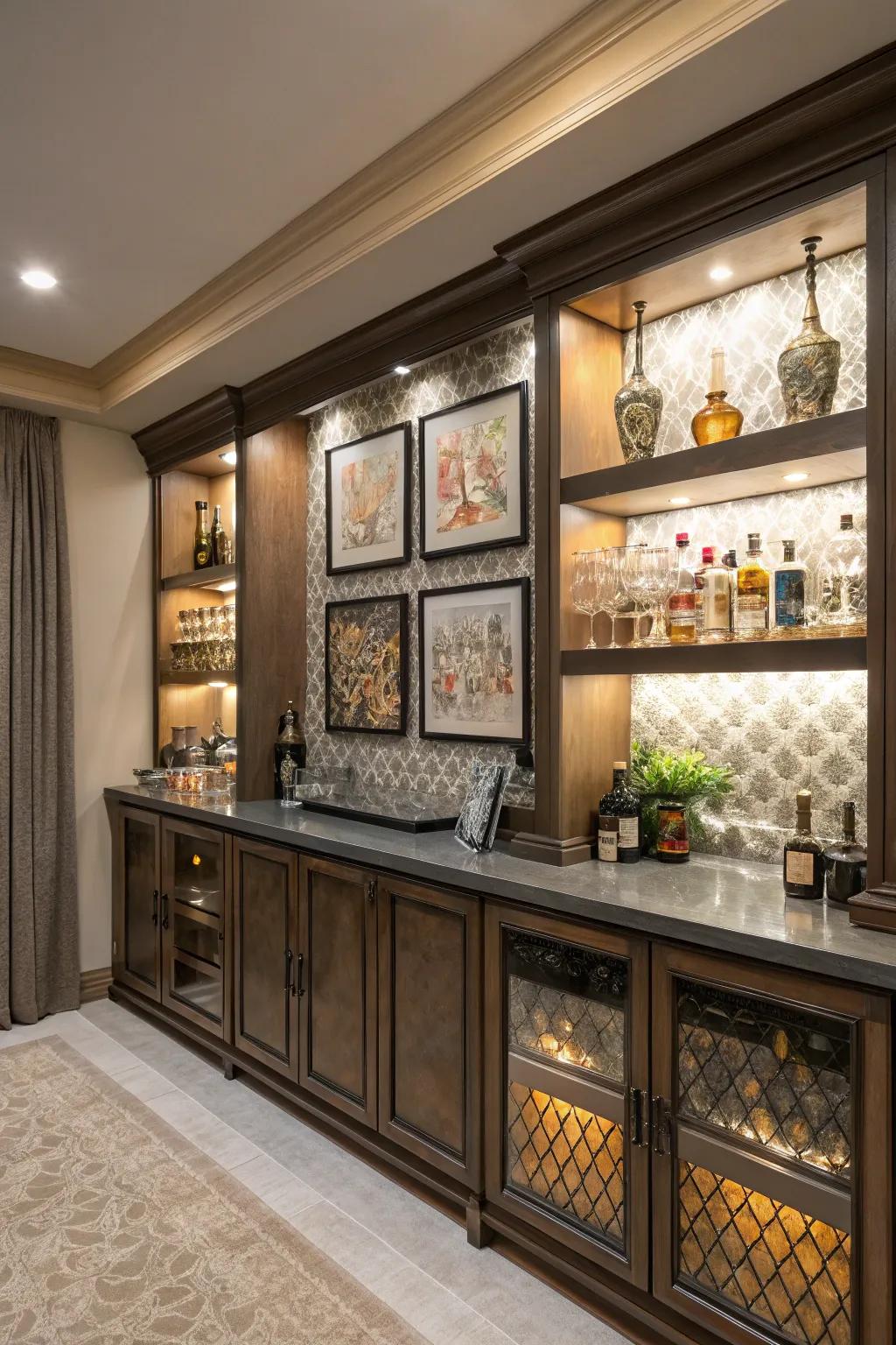 Decorative backdrops for a visually appealing bar.