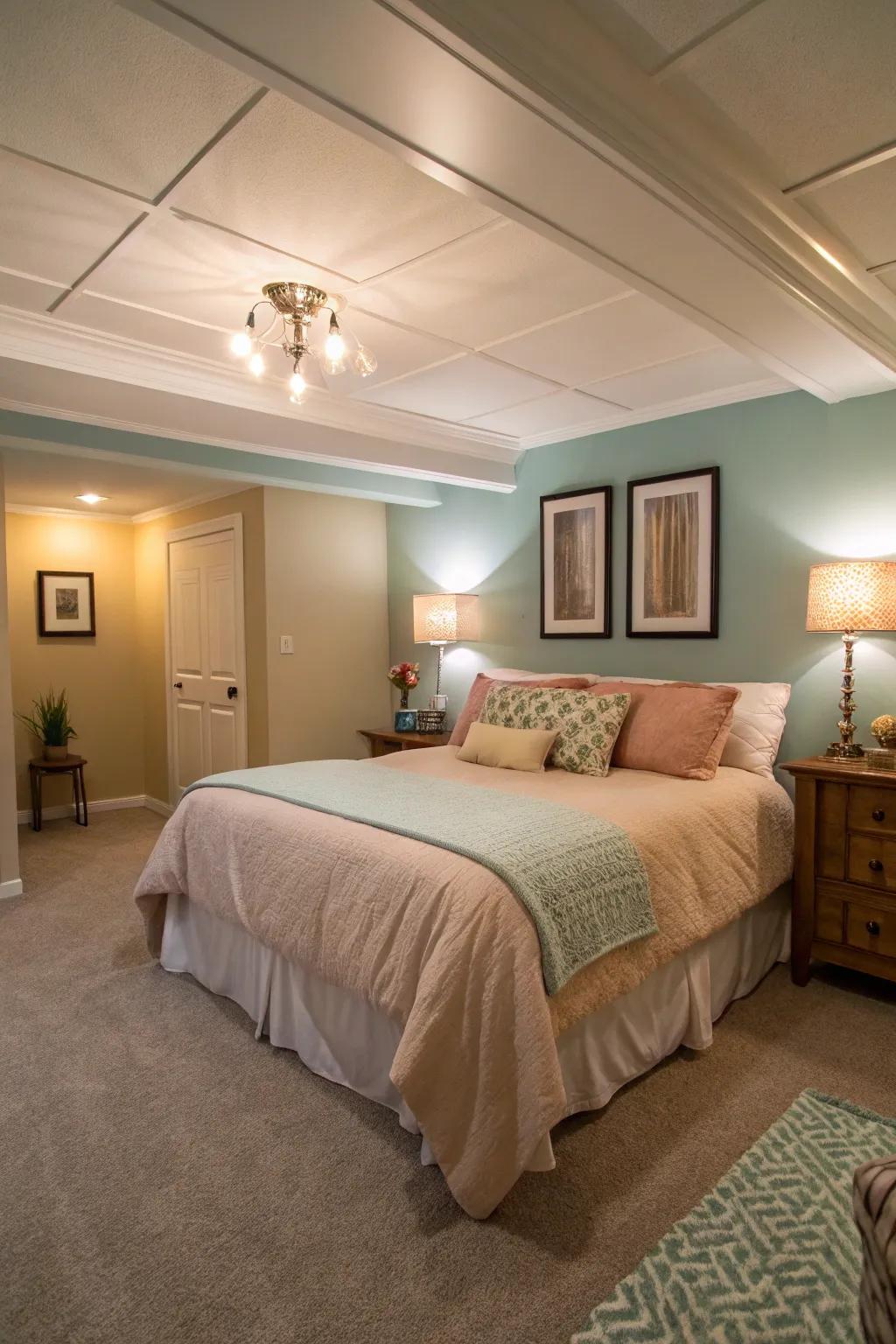 A relaxing slumbering area fashions a serene hideaway.