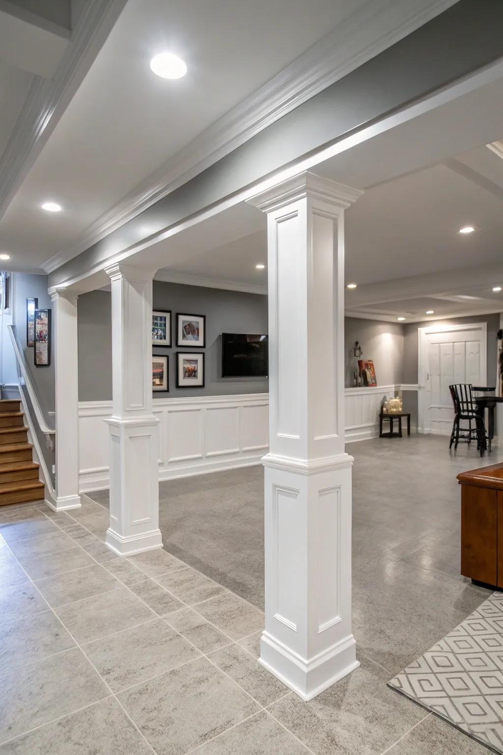 Ivory trim brightens and enlarges the area.