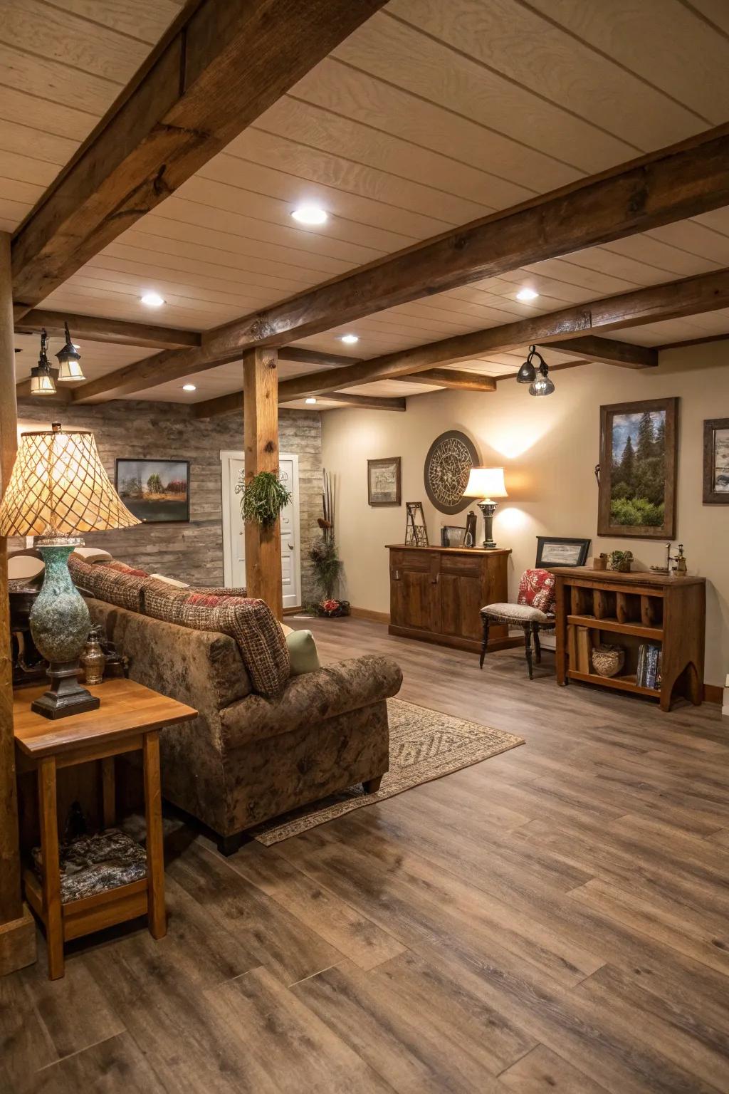 Broad board vinyl flooring introduces country attractiveness.