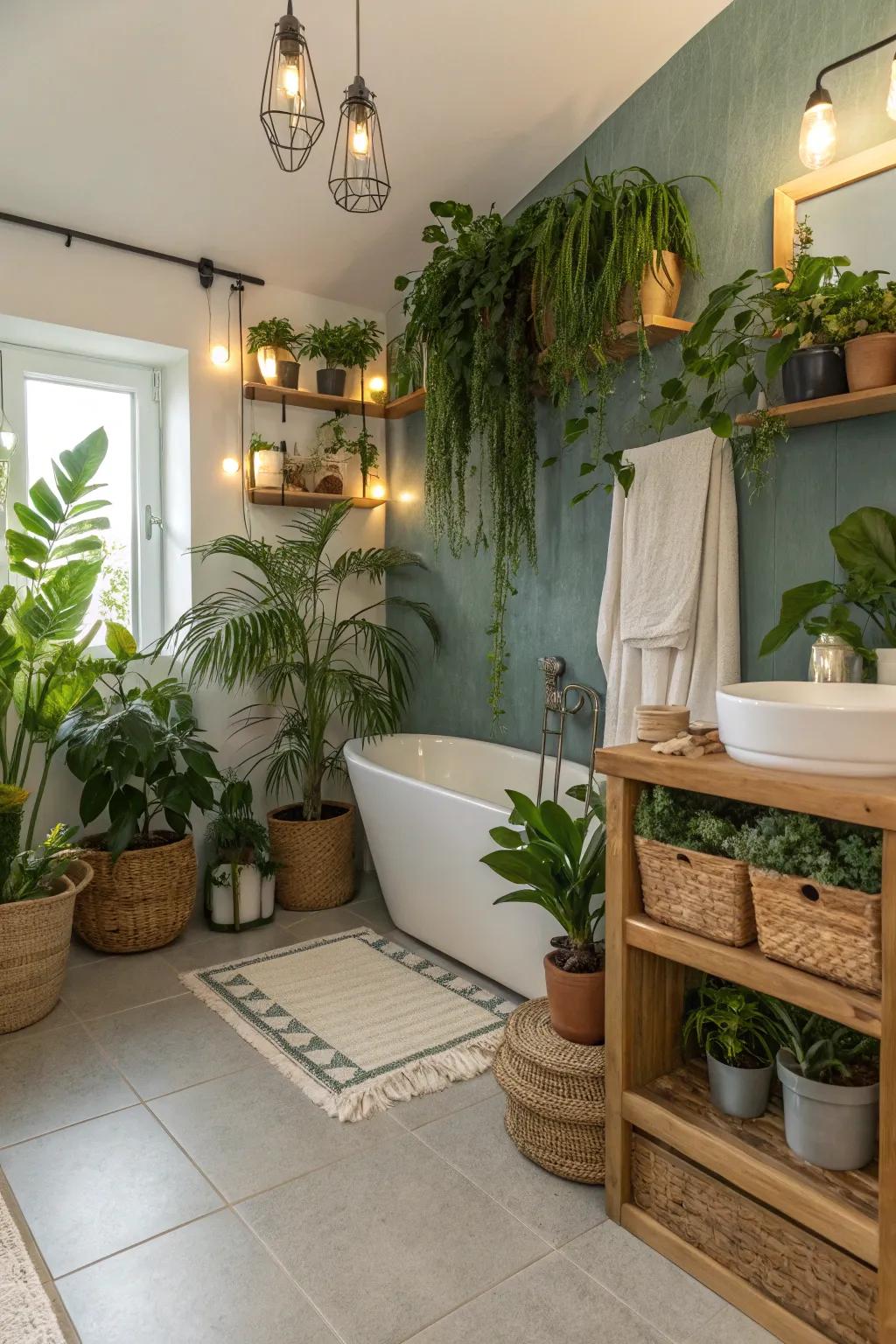 A bathroom enriched by greenery, where flora brings life and a natural aspect to the decor.