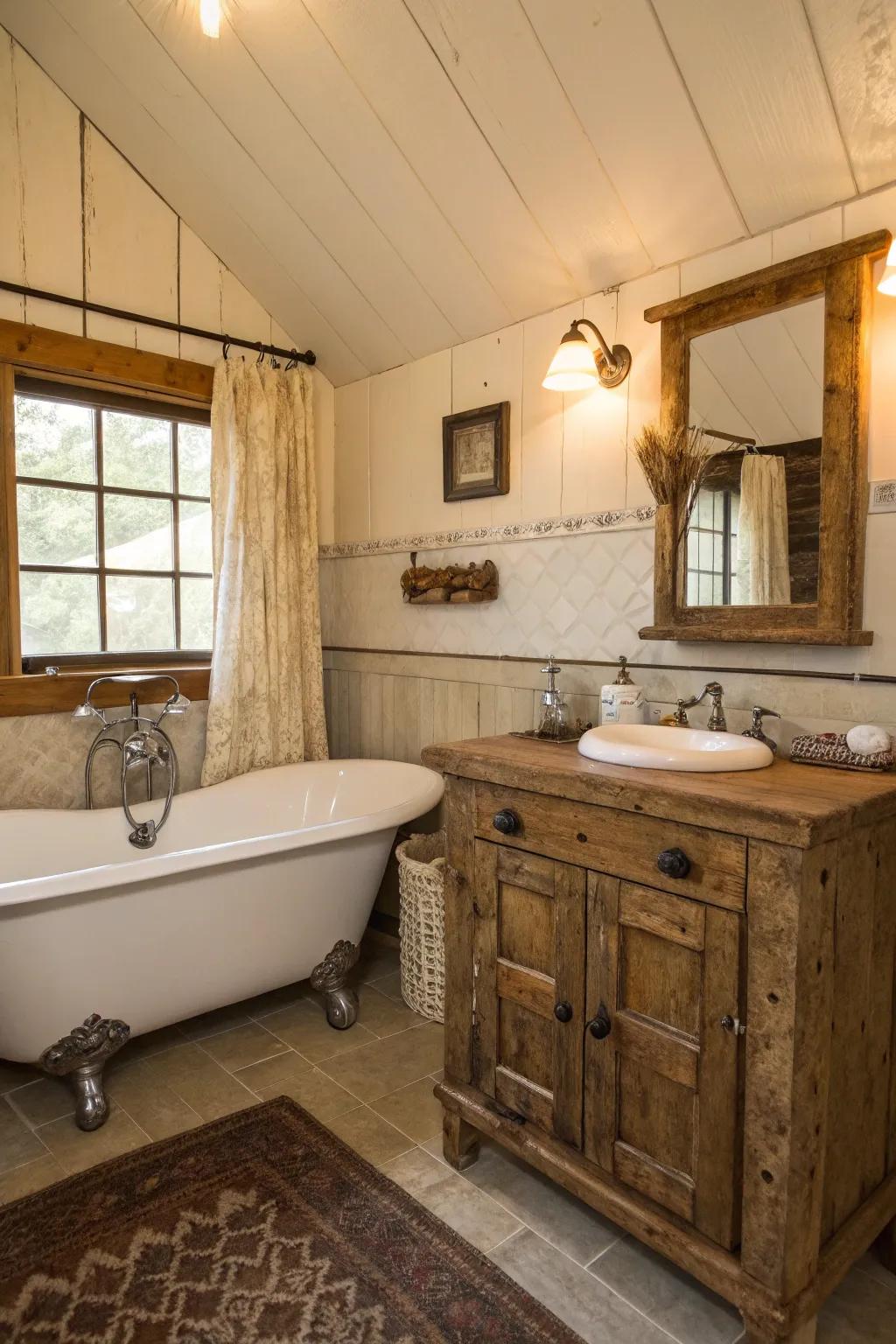 Fill your bathroom with traditional nostalgia using rustic elements.