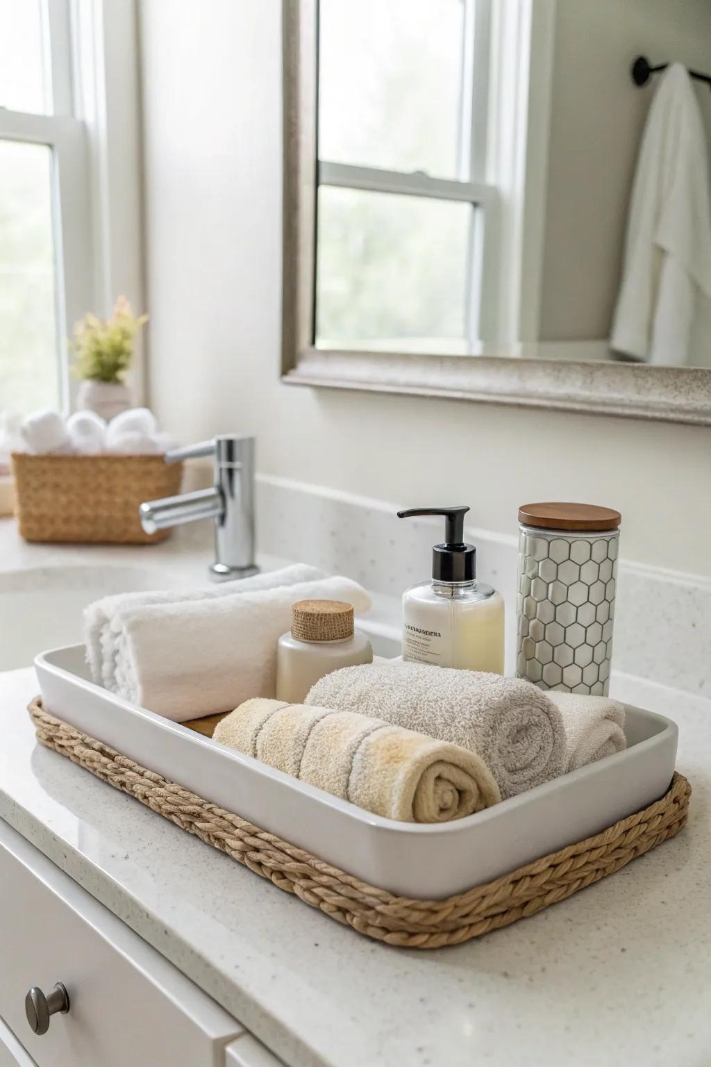 Impress your visitors with a chic vanity arrangement of towels.