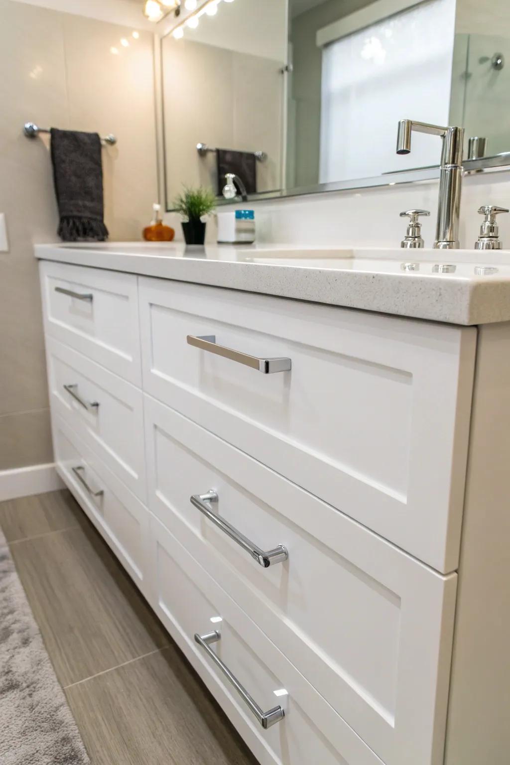 Transparent handles offer a sleek, subtle modernity.