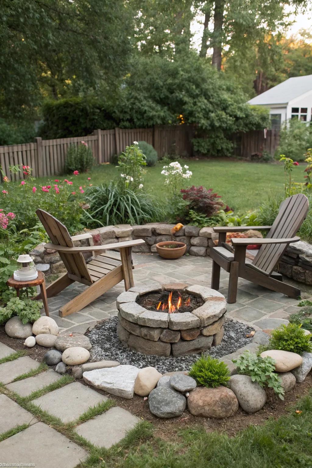 Custom-built stone fire pit grill, designed for DIY devotees.