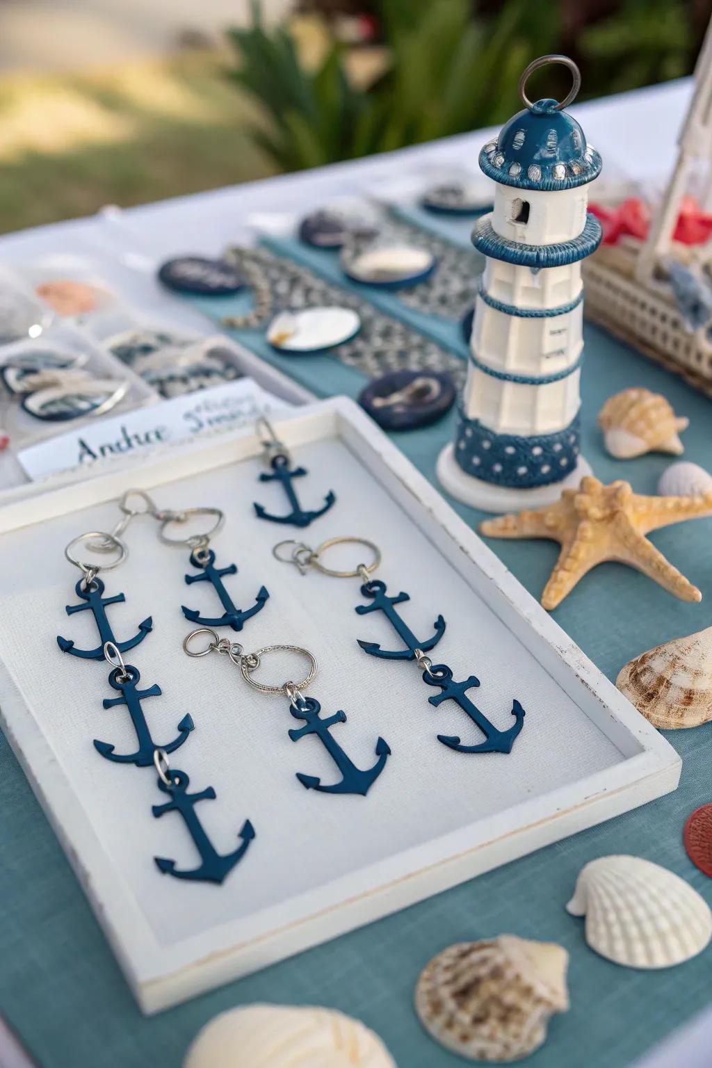 Marine anchor toolrings are useful keepsakes with a marine charm.