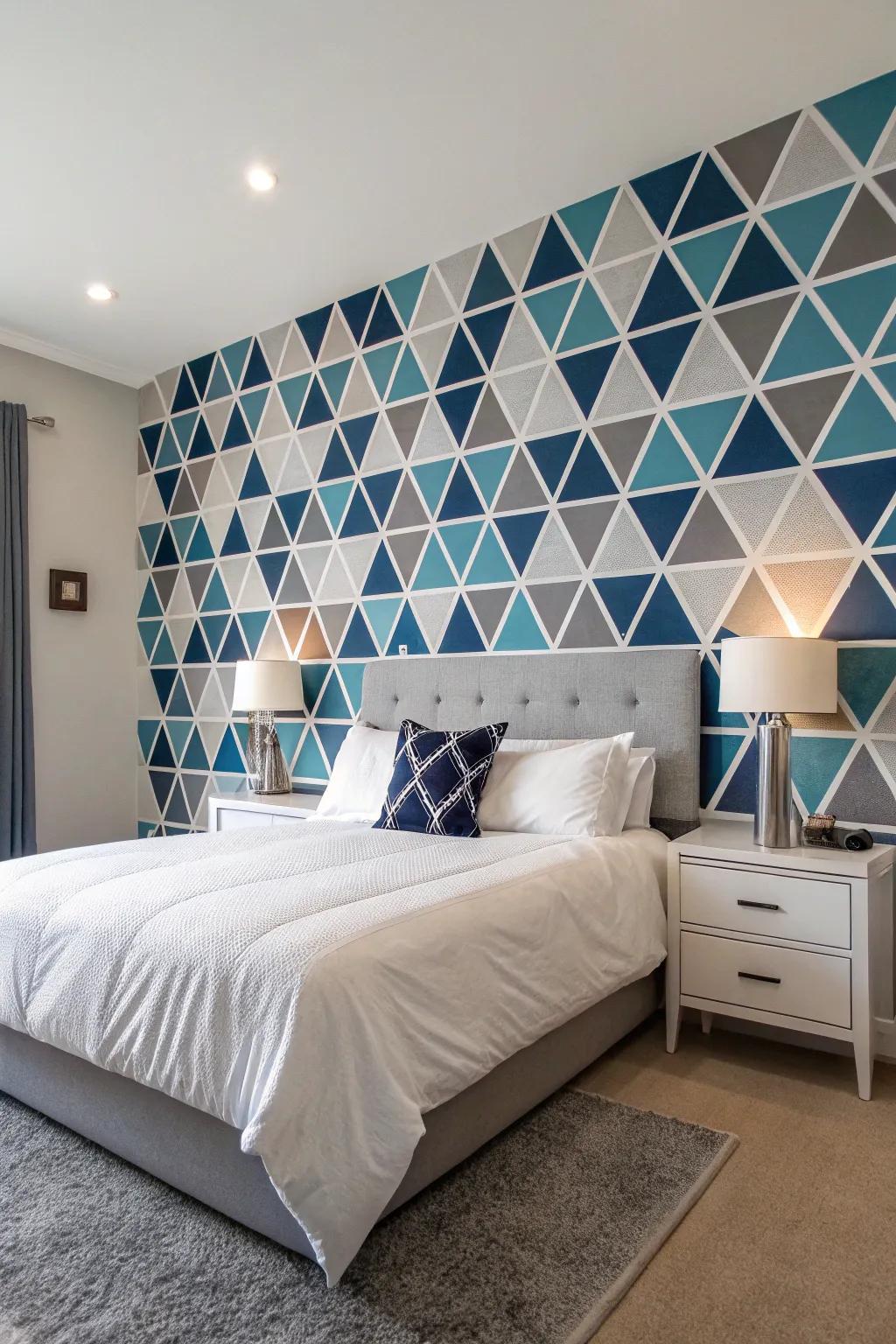 Feature walls personalize and characterize bedroom areas.