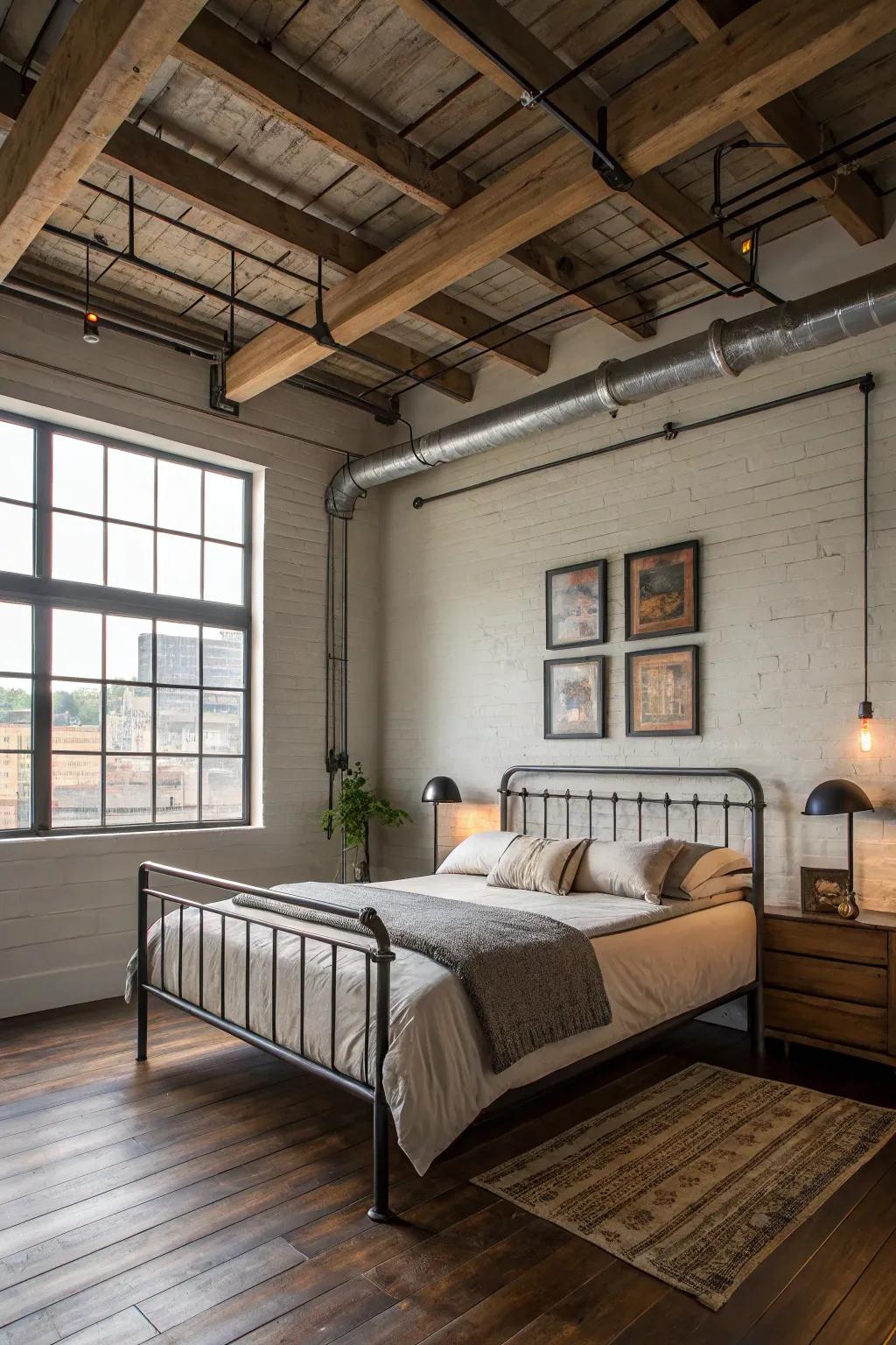Exposed joists introduce an industrial edge.
