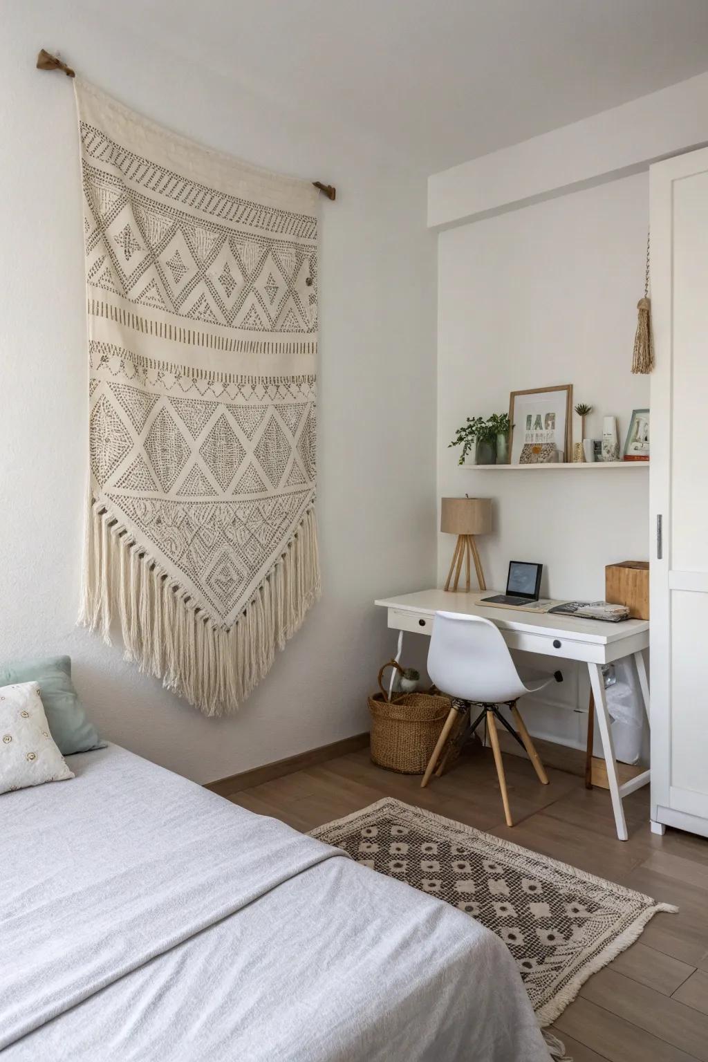 Achieve understated elegance with a minimalist fabric art.