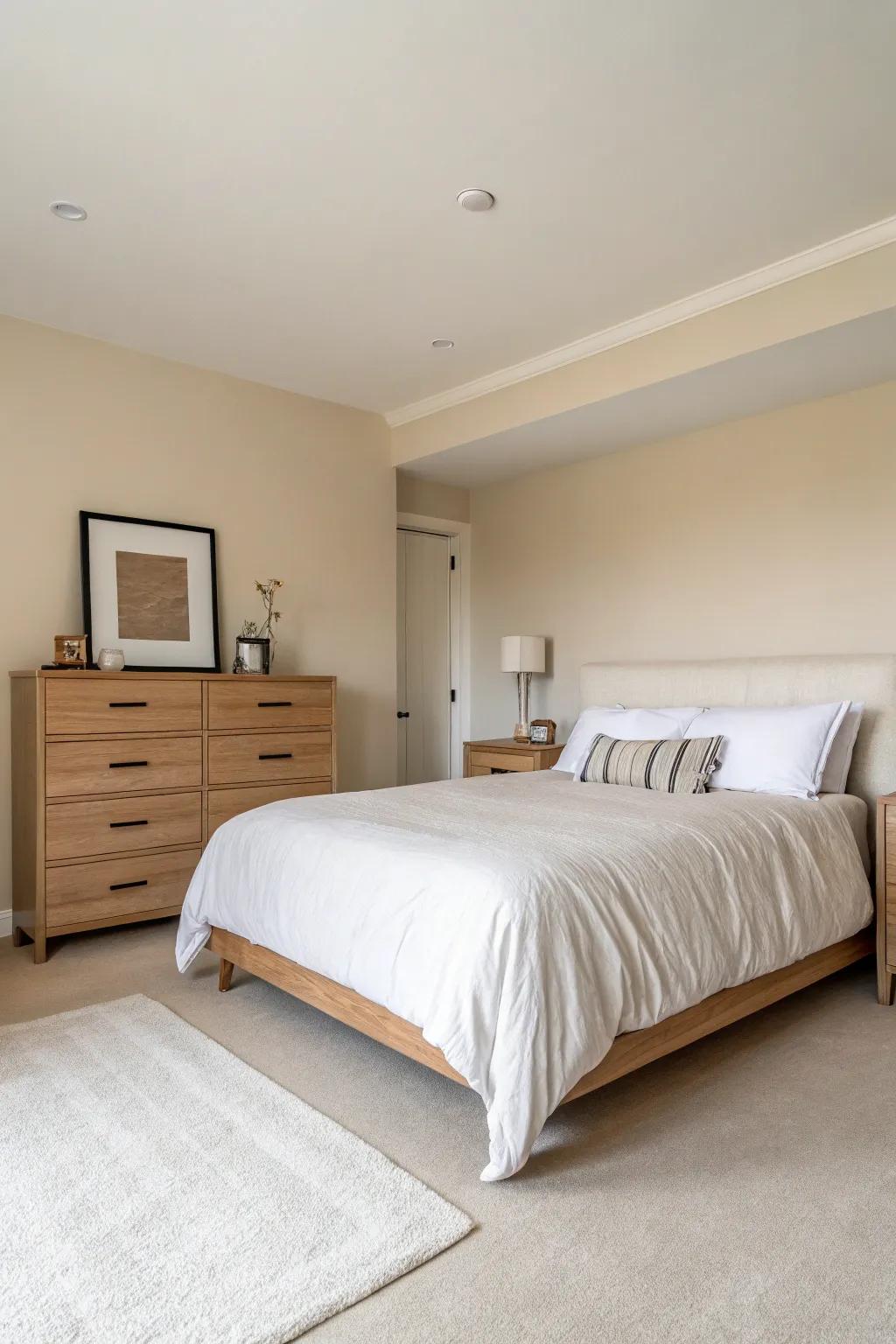 A minimalist aesthetic brings an air of tranquility and polished elegance to your bedroom.