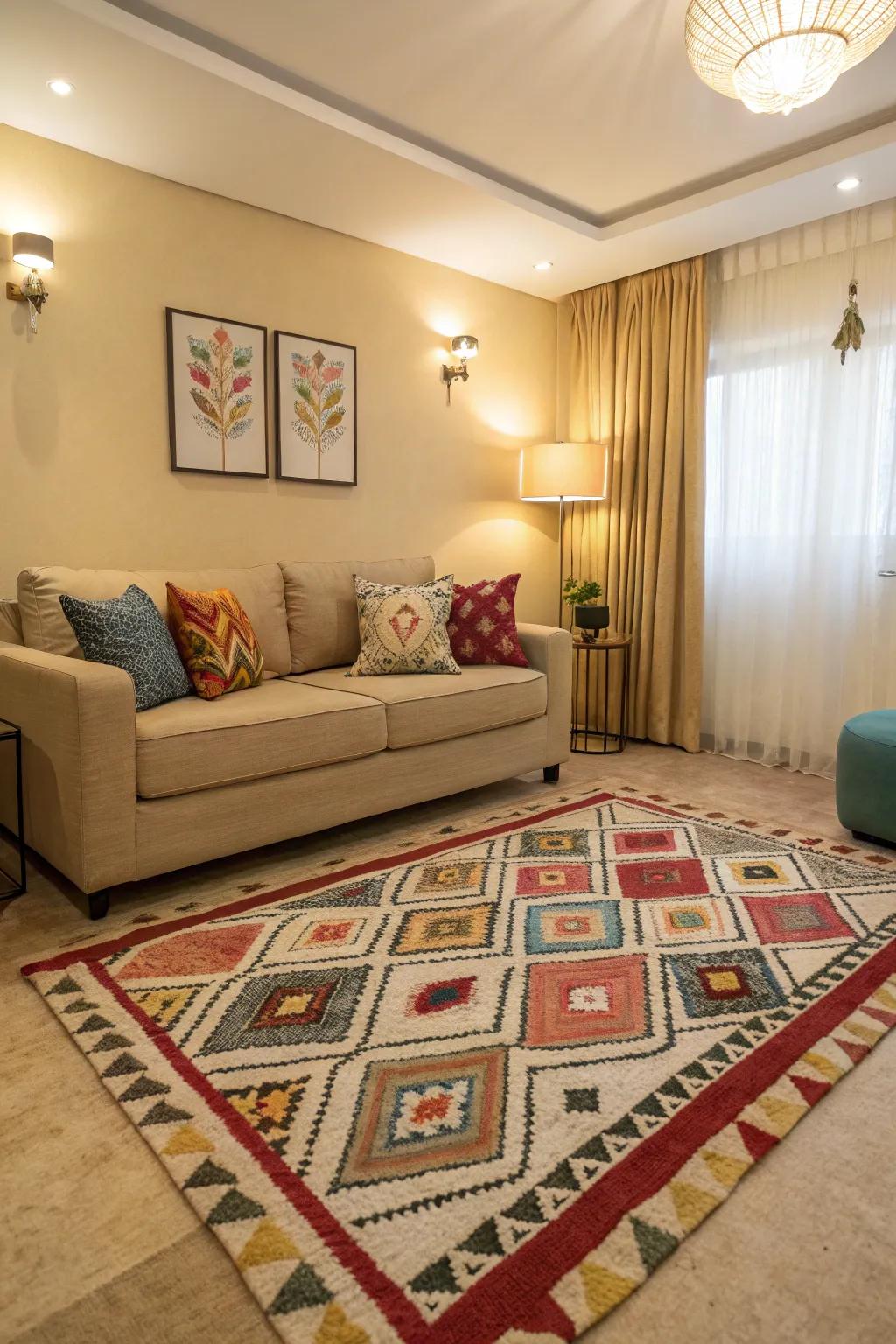 Geometric motifs inject a contemporary flair.