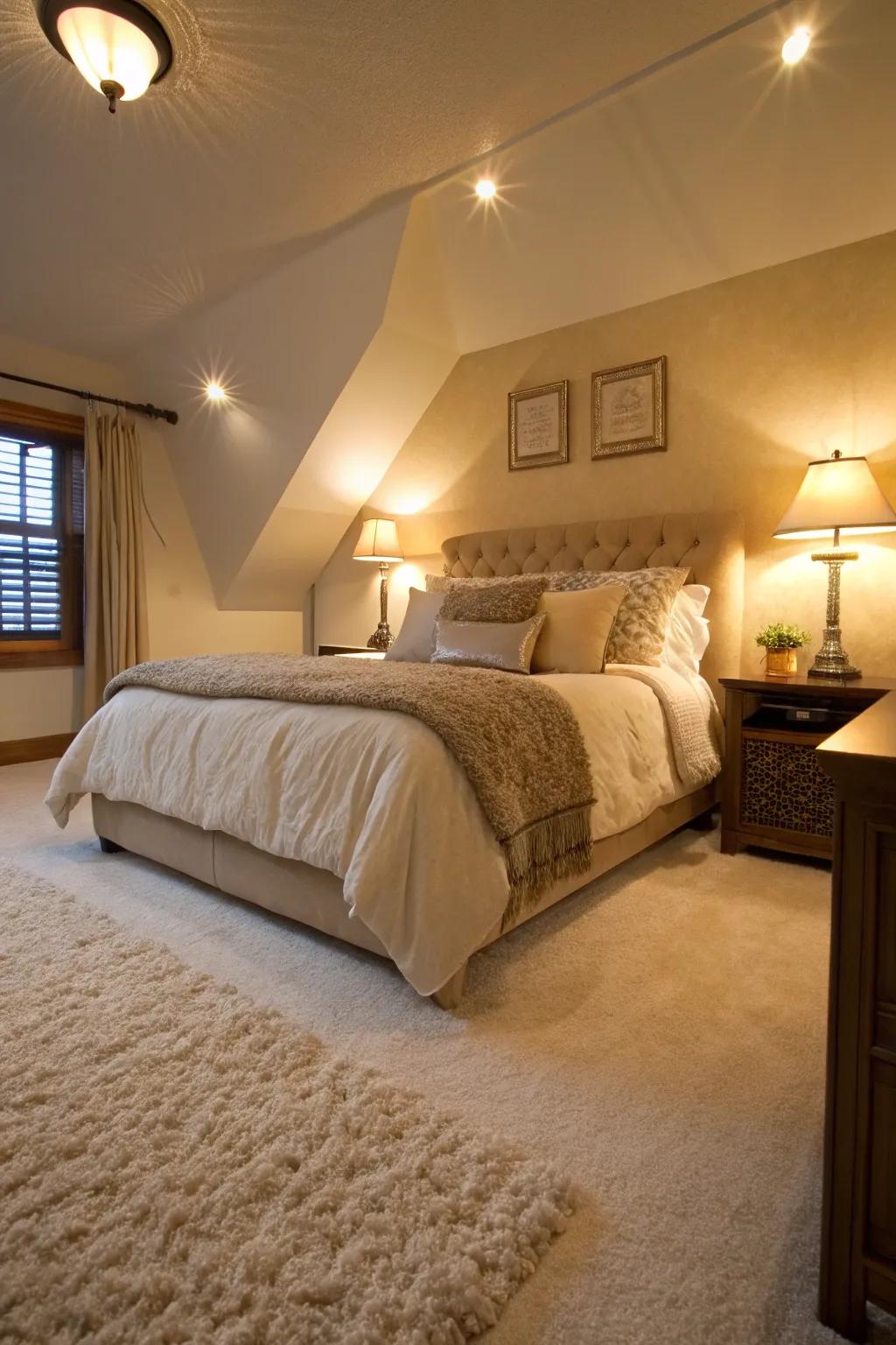 Carpet flooring creates a warm, inviting atmosphere in bedrooms.
