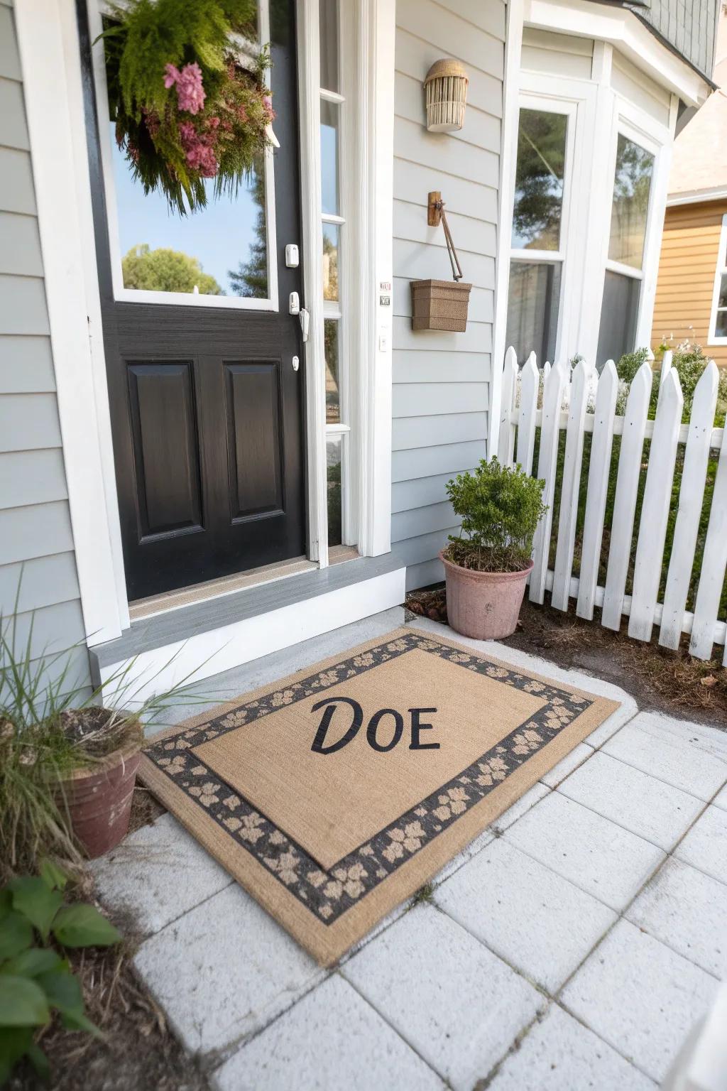 A customized threshold textile adds an inviting touch to every entryway.