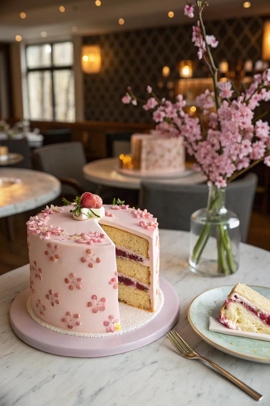 A concealed surprise within renders this cake a memorable indulgence.