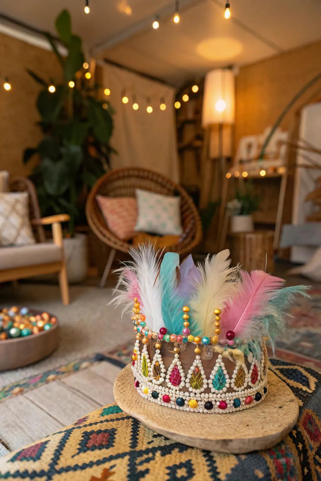 An eclectic bohemian beaded birthday crown