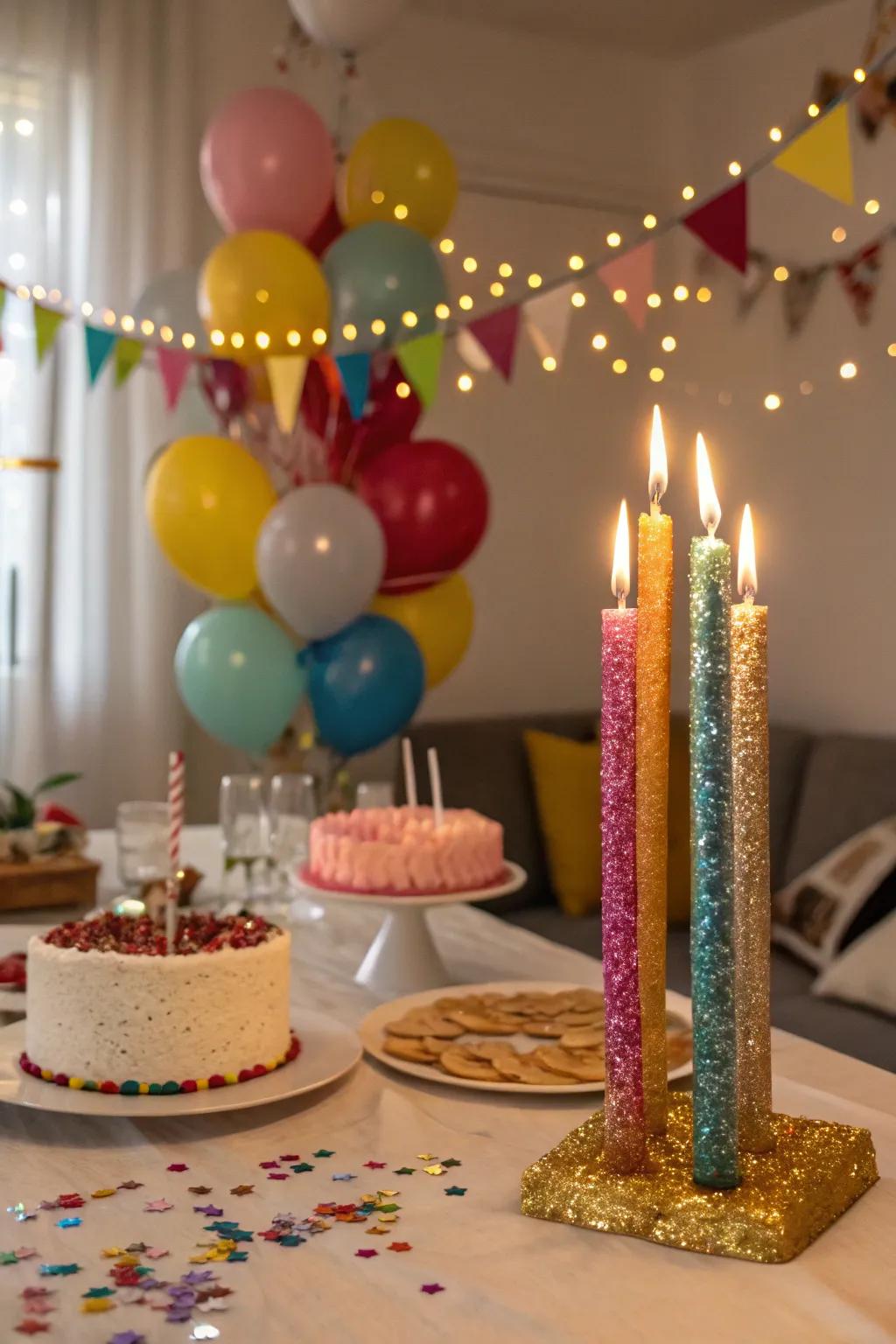 Shimmering illuminations impart a magical accent to any birthday table.