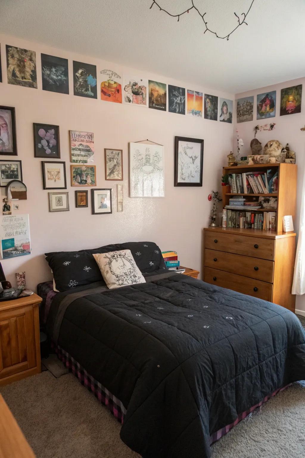 A personalized bedroom reflecting individual style and memories.