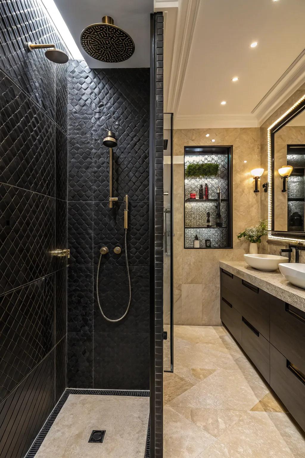 Details add depth and appeal to dark showers.