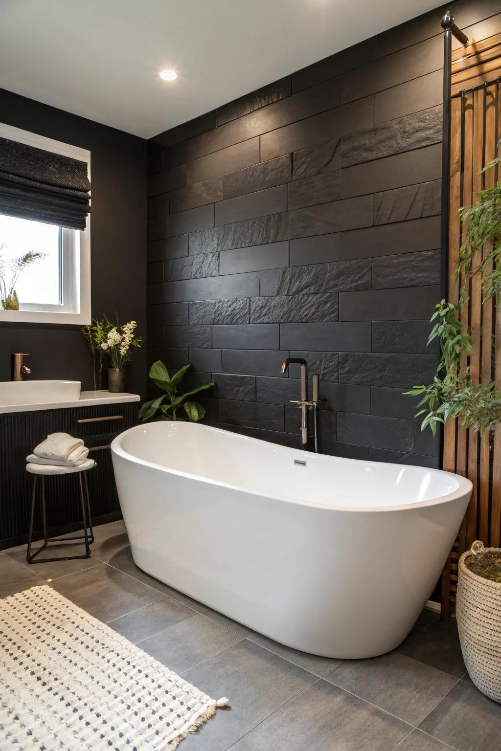 A white freestanding tub serves as a focal point of minimalist luxury.