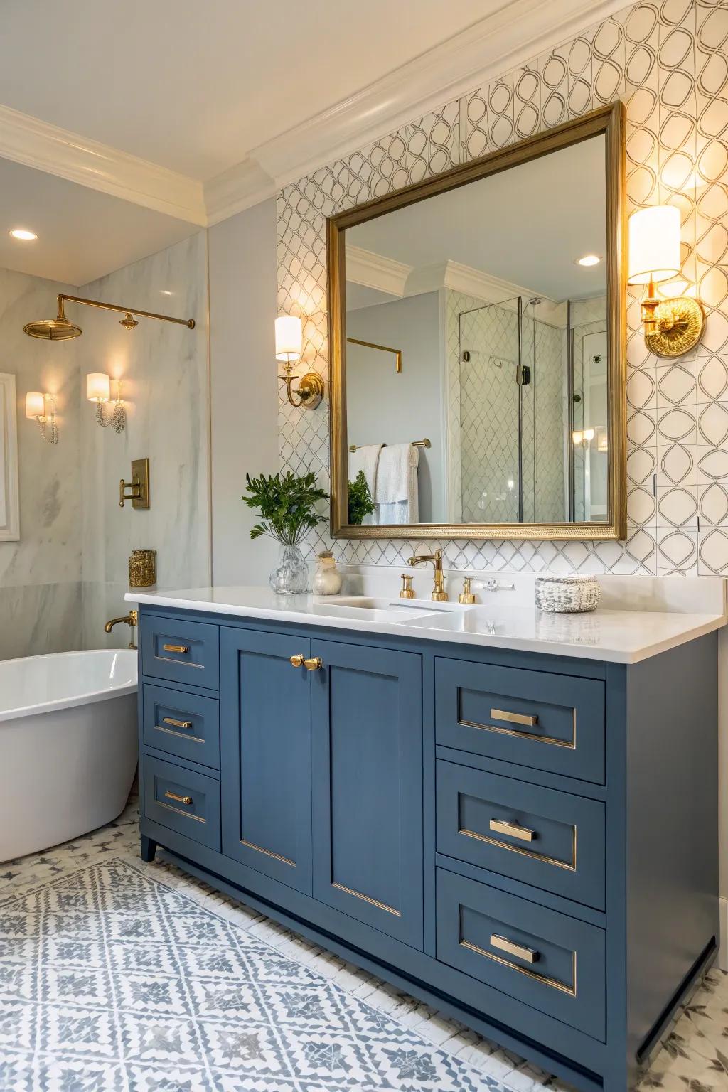 Gold and blue achieve a harmonious confluence of warmth and style.