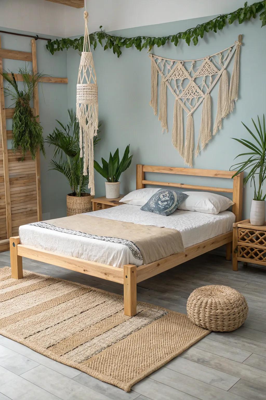 Minimalist wood furnishings complement the coastal style.