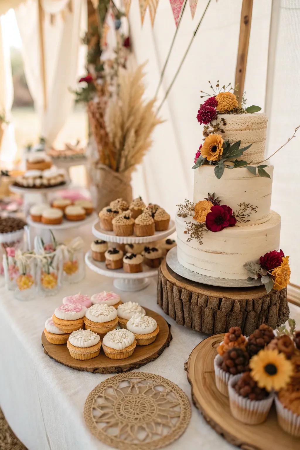 A dessert table featuring organic components is a feast for the senses.