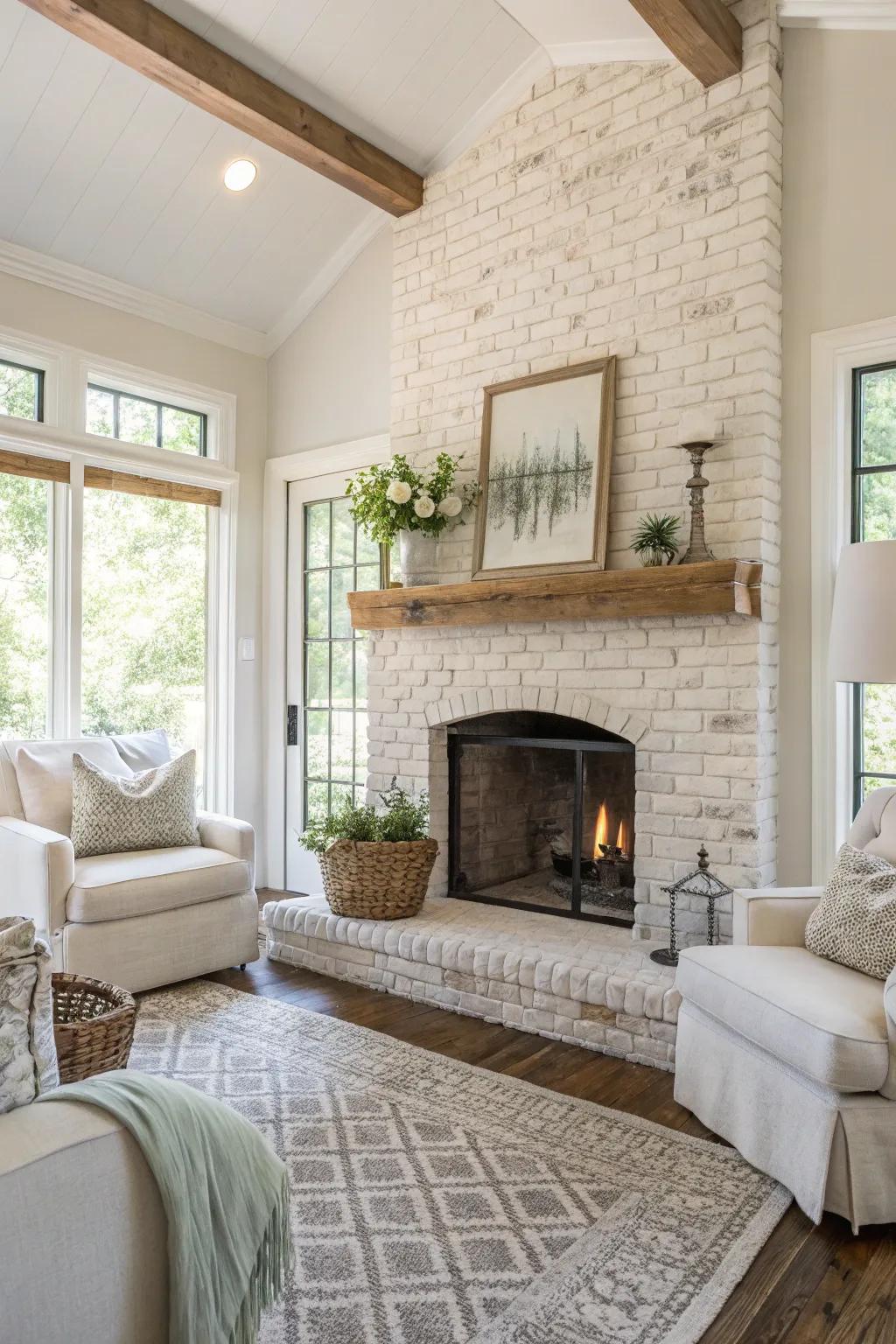 Gentle and muted colors instill a tranquil, bright atmosphere around your fireplace.