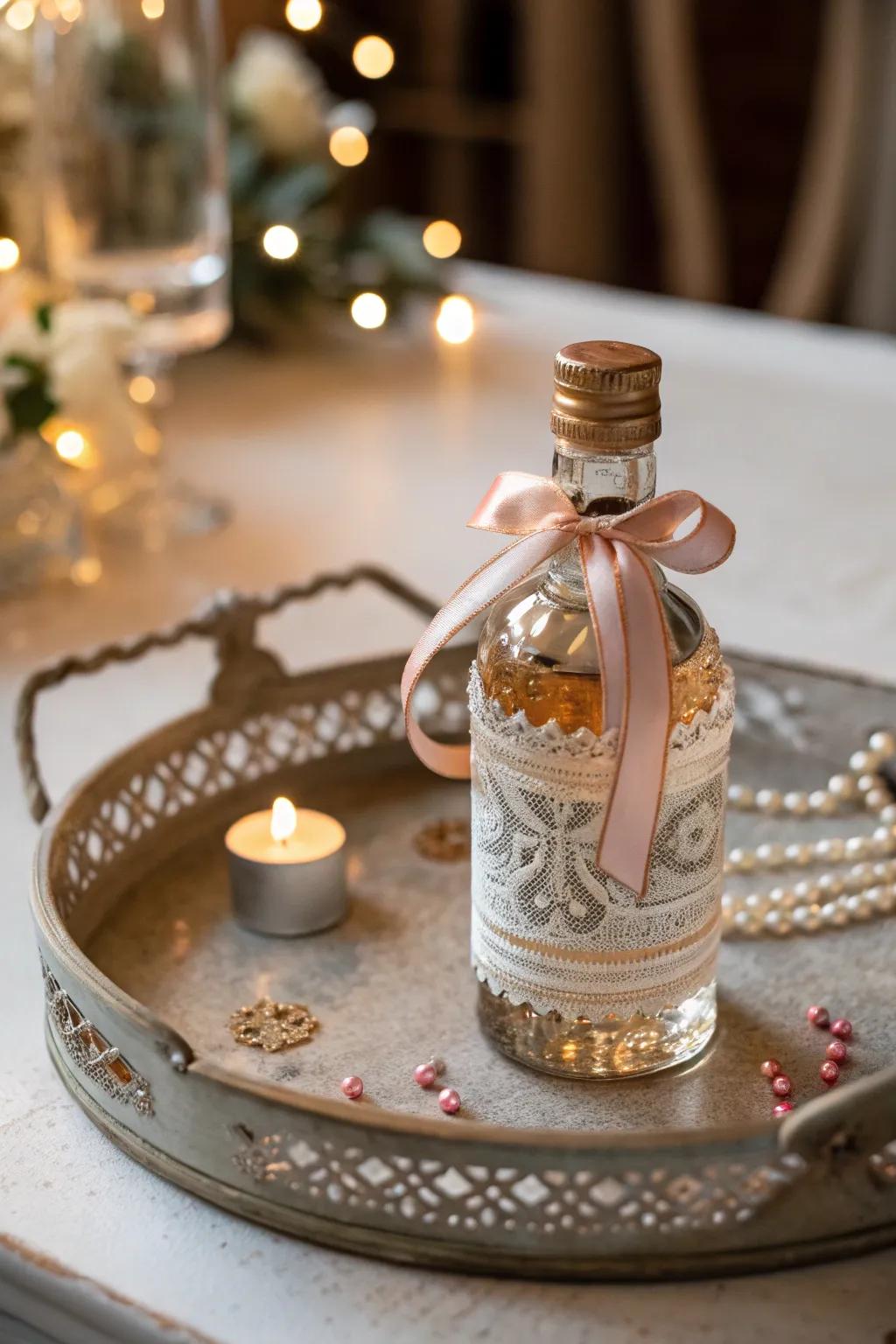 Creatively presented tiny alcohol bottles for a hint of class.