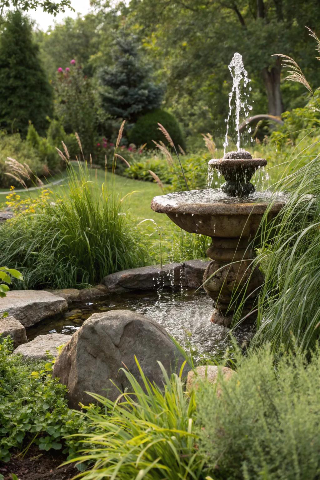 A hidden oasis fountain that is perfect for private relaxation.
