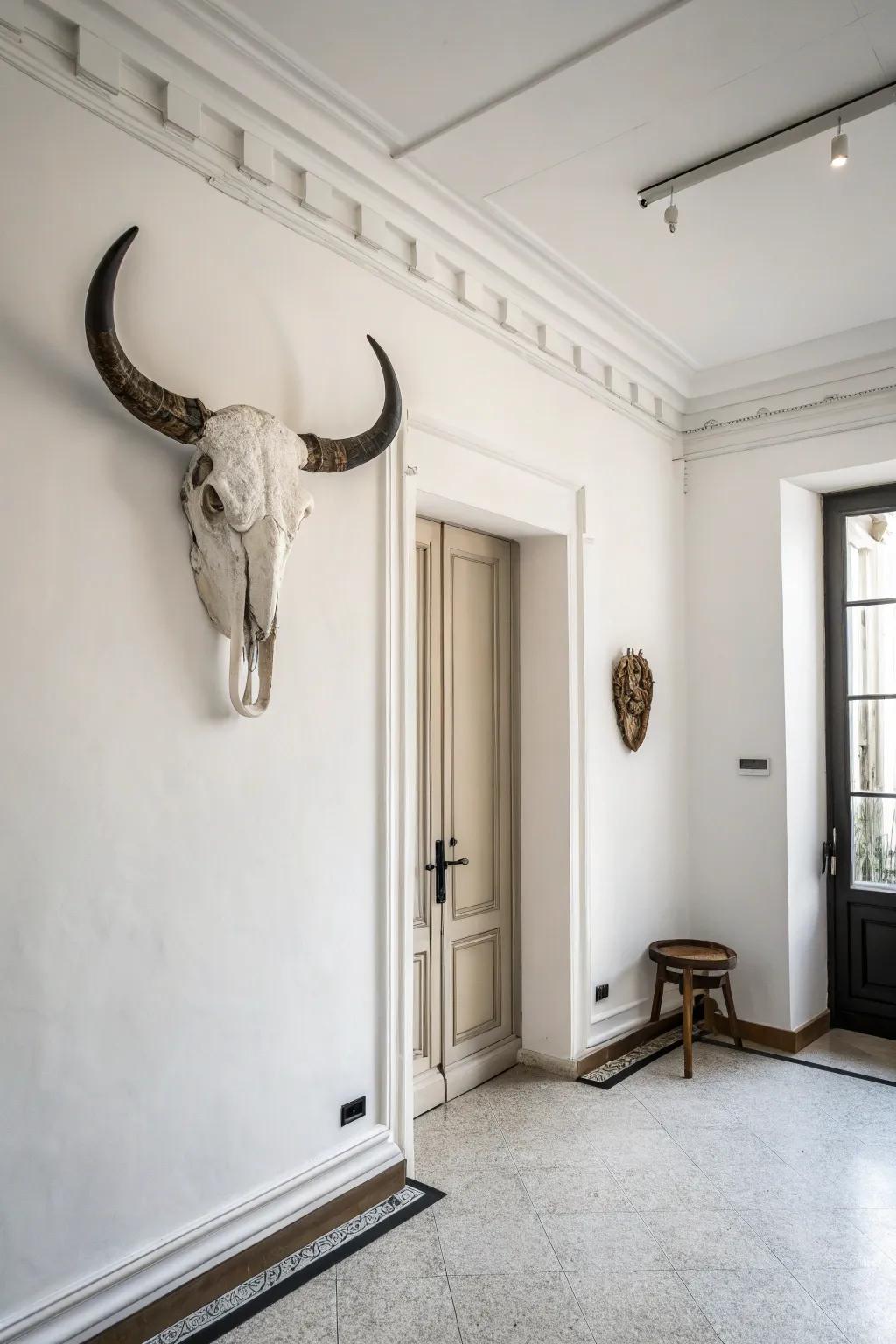 Minimalist design with a single-color cow skull.