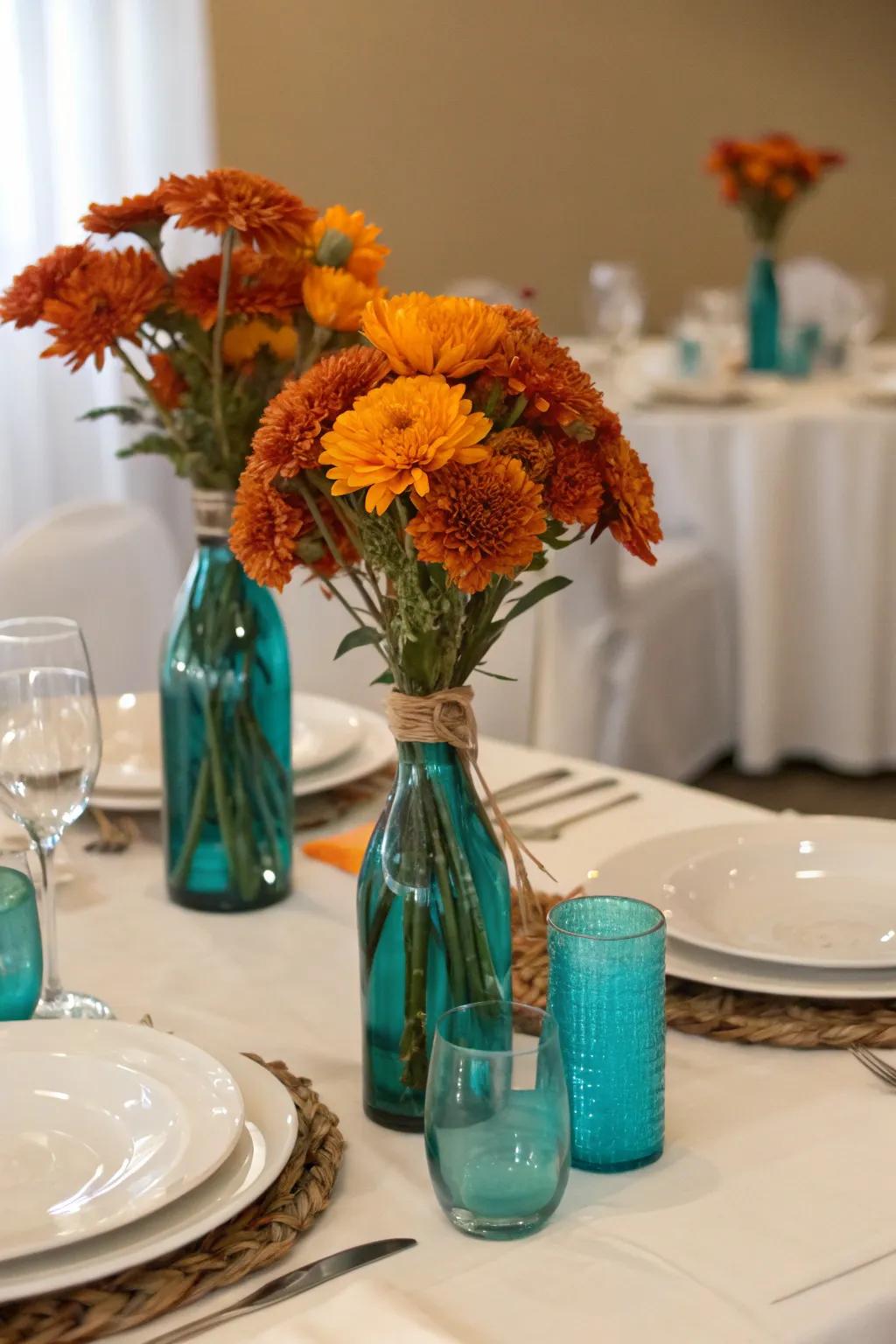 Distinct points of focus that captivate with cerulean and rust orange.