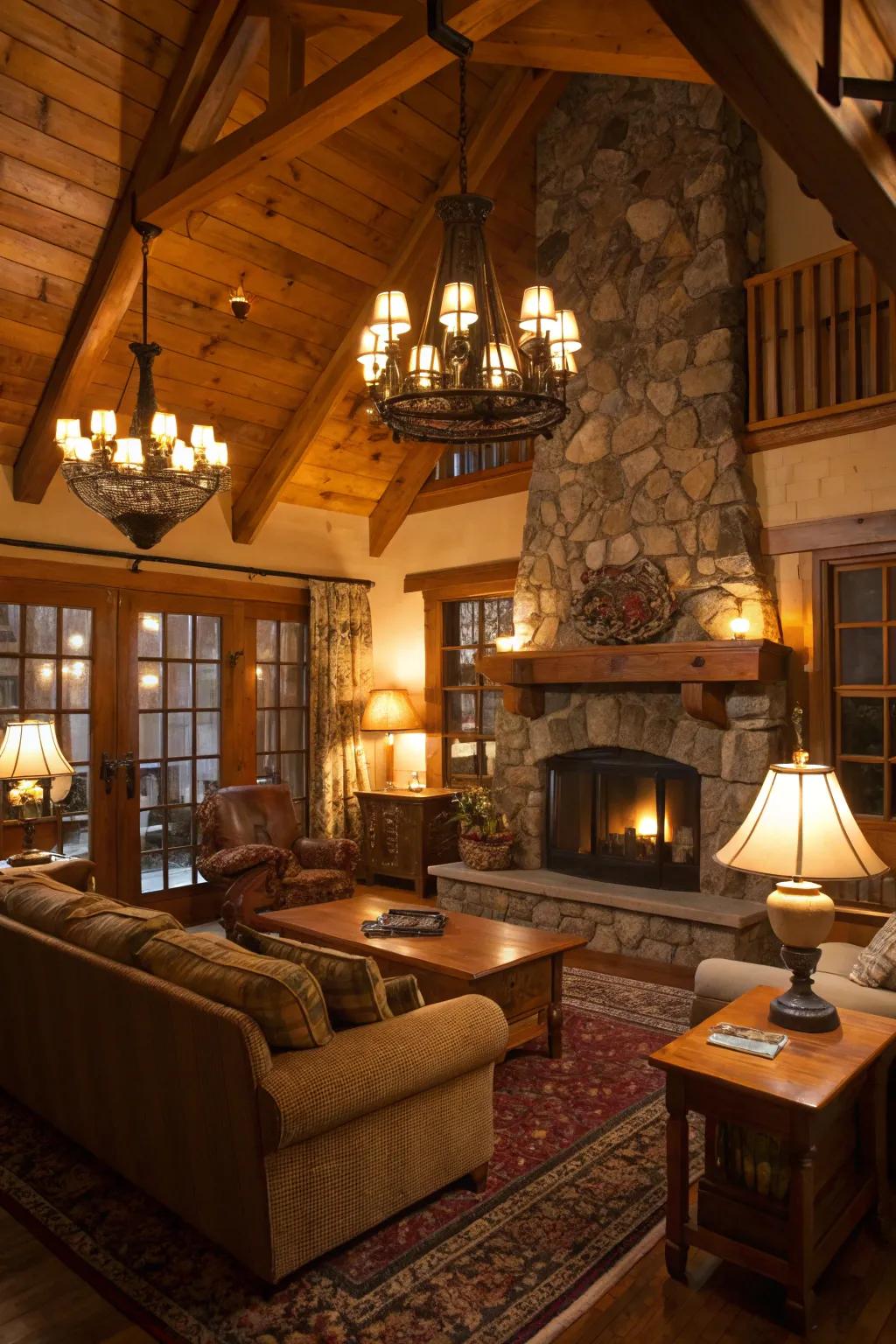 Mellow lighting that adds depth and coziness to the cabin interior.
