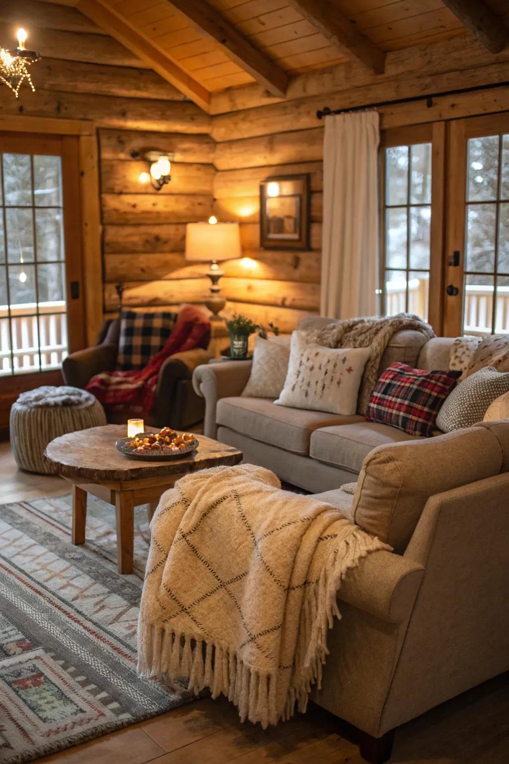 Cozy accents like throw blankets and pillows complete this welcoming space.