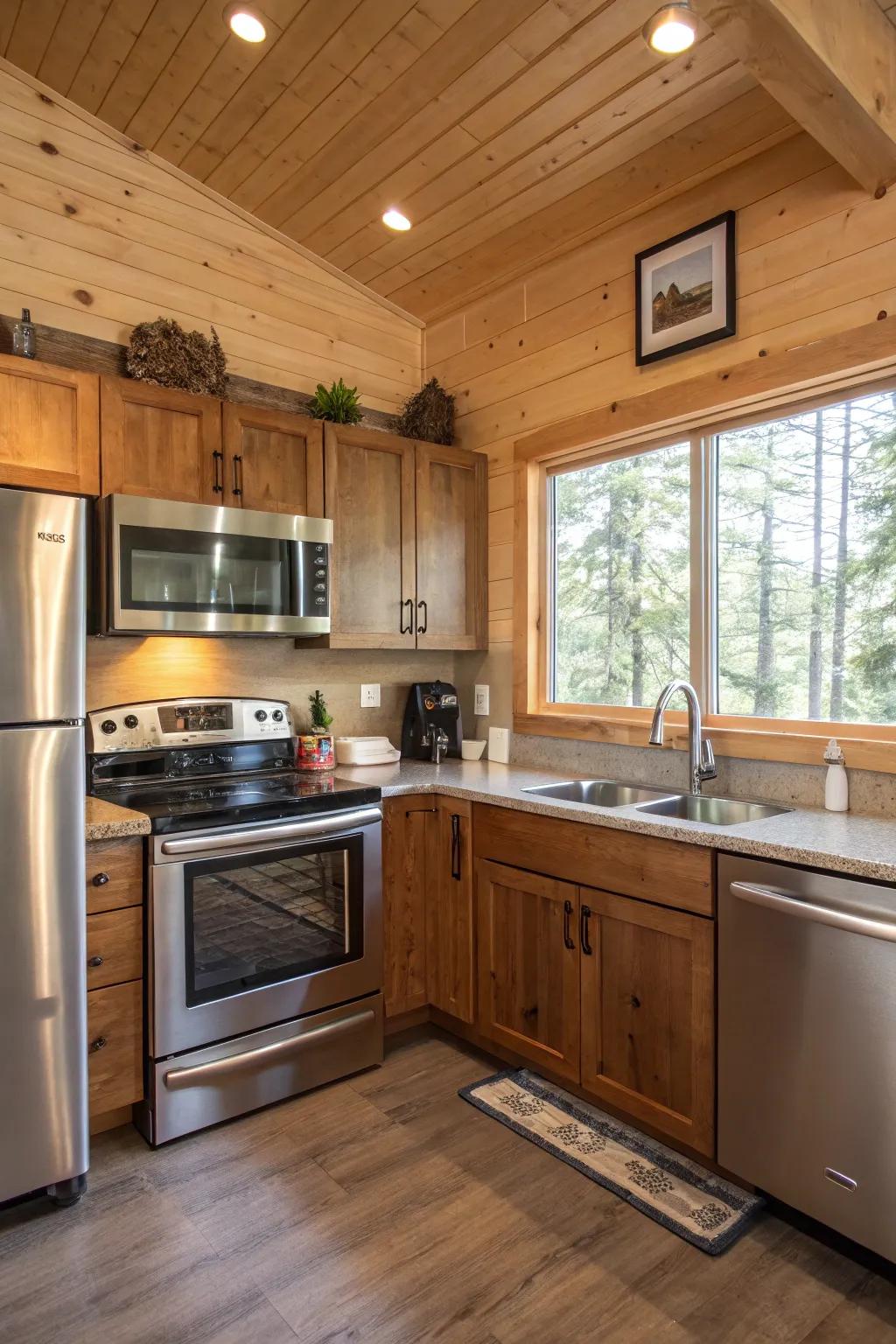 Modern appliances meet countryside charm in this updated cooking area.