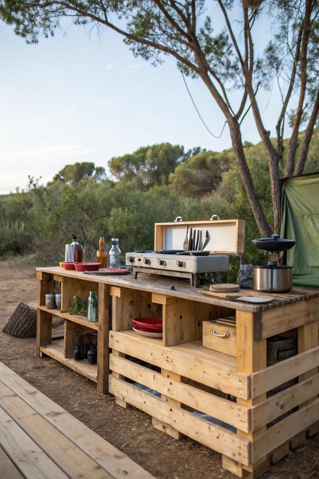 Create your kitchen with simple DIY solutions using pallets.