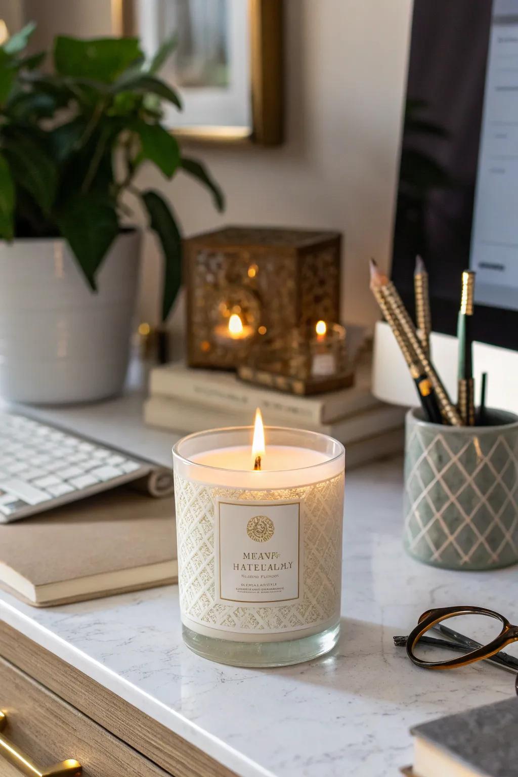 Textured candle labels that contribute depth and intrigue.