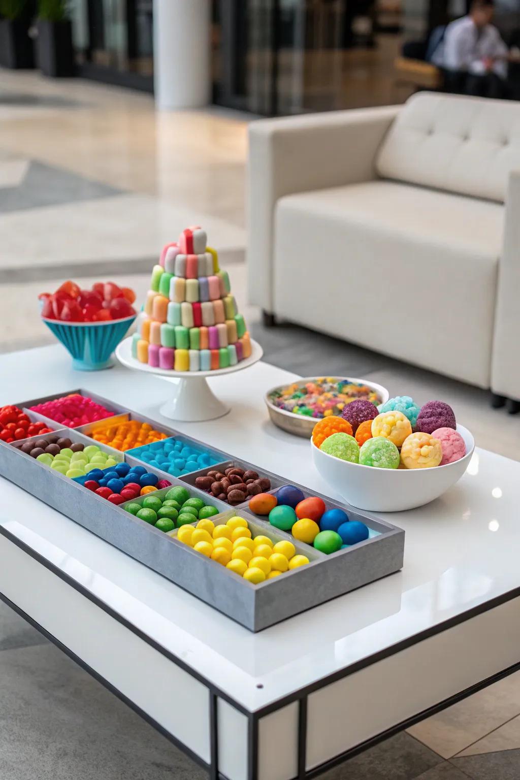 An eye-catching candy display with novelty shapes.