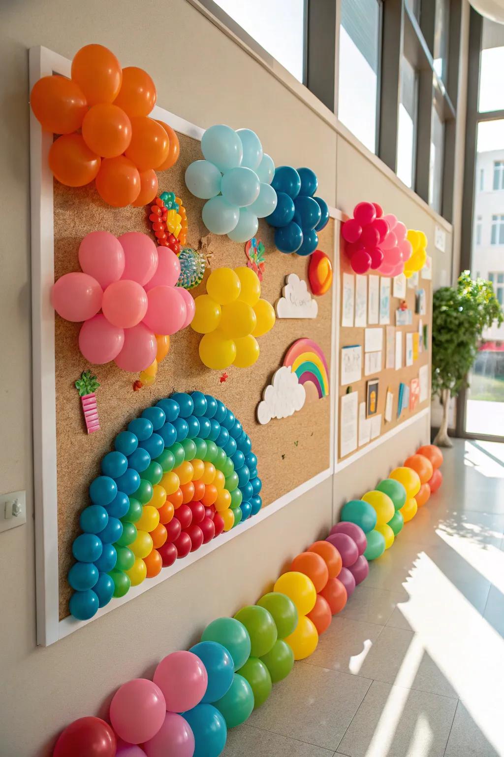 Inflated spheres offer a playful and festive aspect to the fair-themed board.