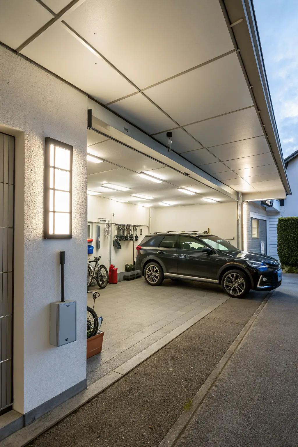 Wall-affixed light-emitting diode panels present a smooth lighting solution.