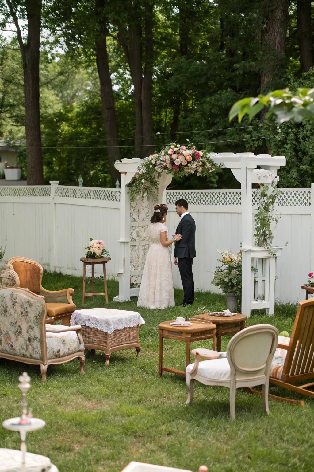 Classic furnishings repurposed for a personal wedding accent.