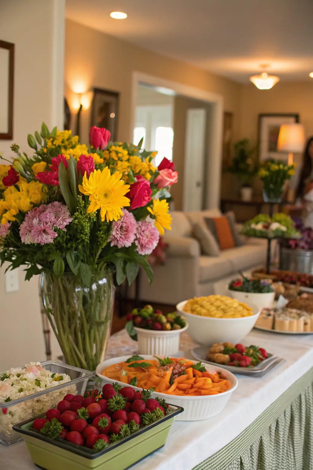 Fresh flowers introduce a hint of vibrancy and color.