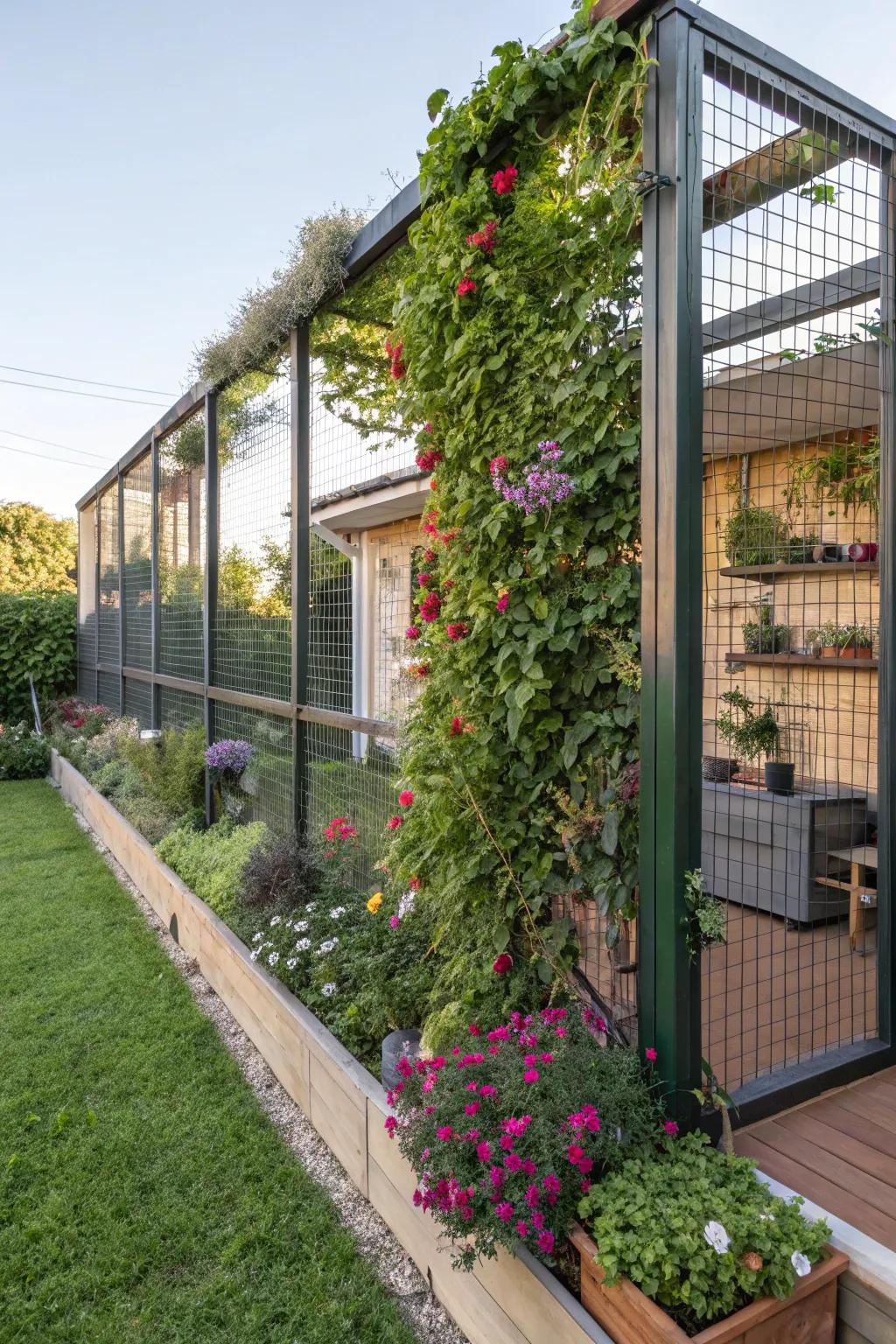A lush skyward lawn in a catio, delivering a stunning and interactive setting for cats.