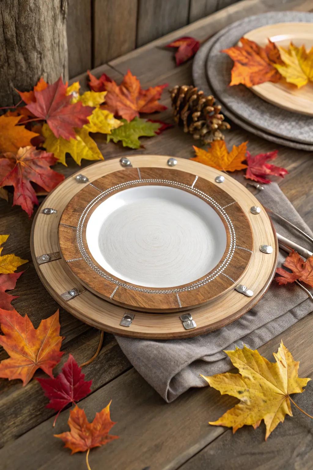 Bring countryside charm to your table with wood and steel hints.