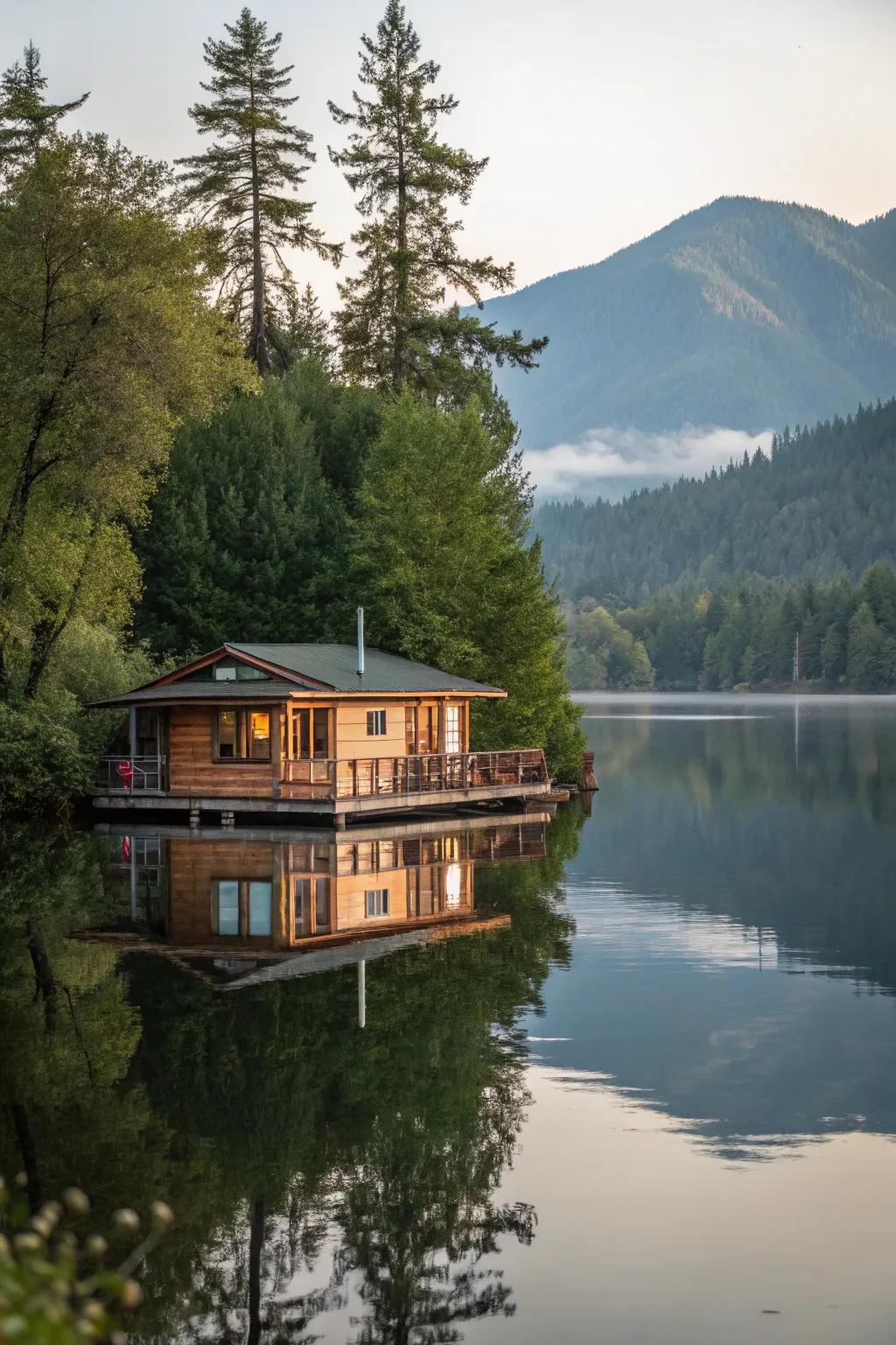 A tranquil floating house offering a serene waterside existence.