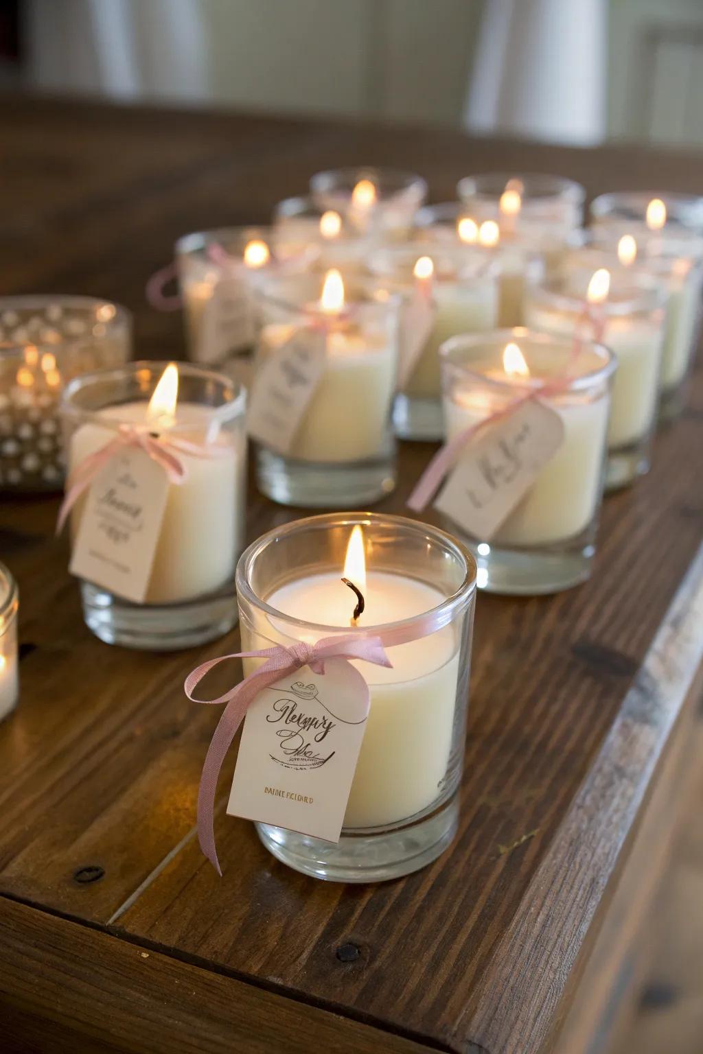 Bespoke scented lights illuminate your wedding favors beautifully.