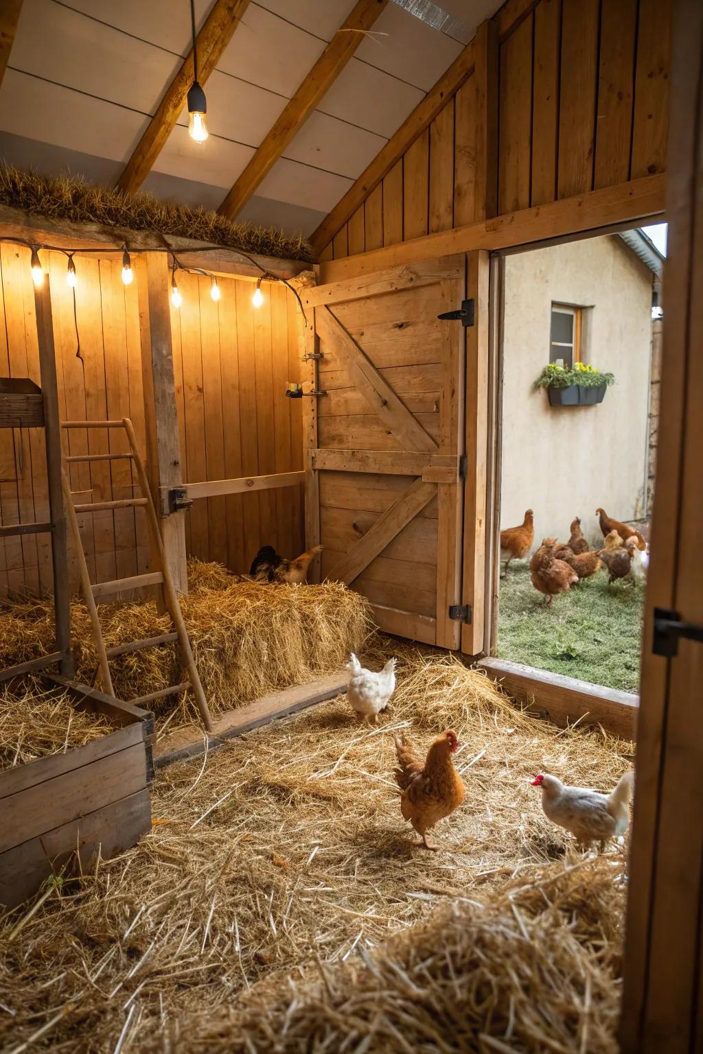 Snug bedding fosters a welcoming and cozy spot for your chickens.
