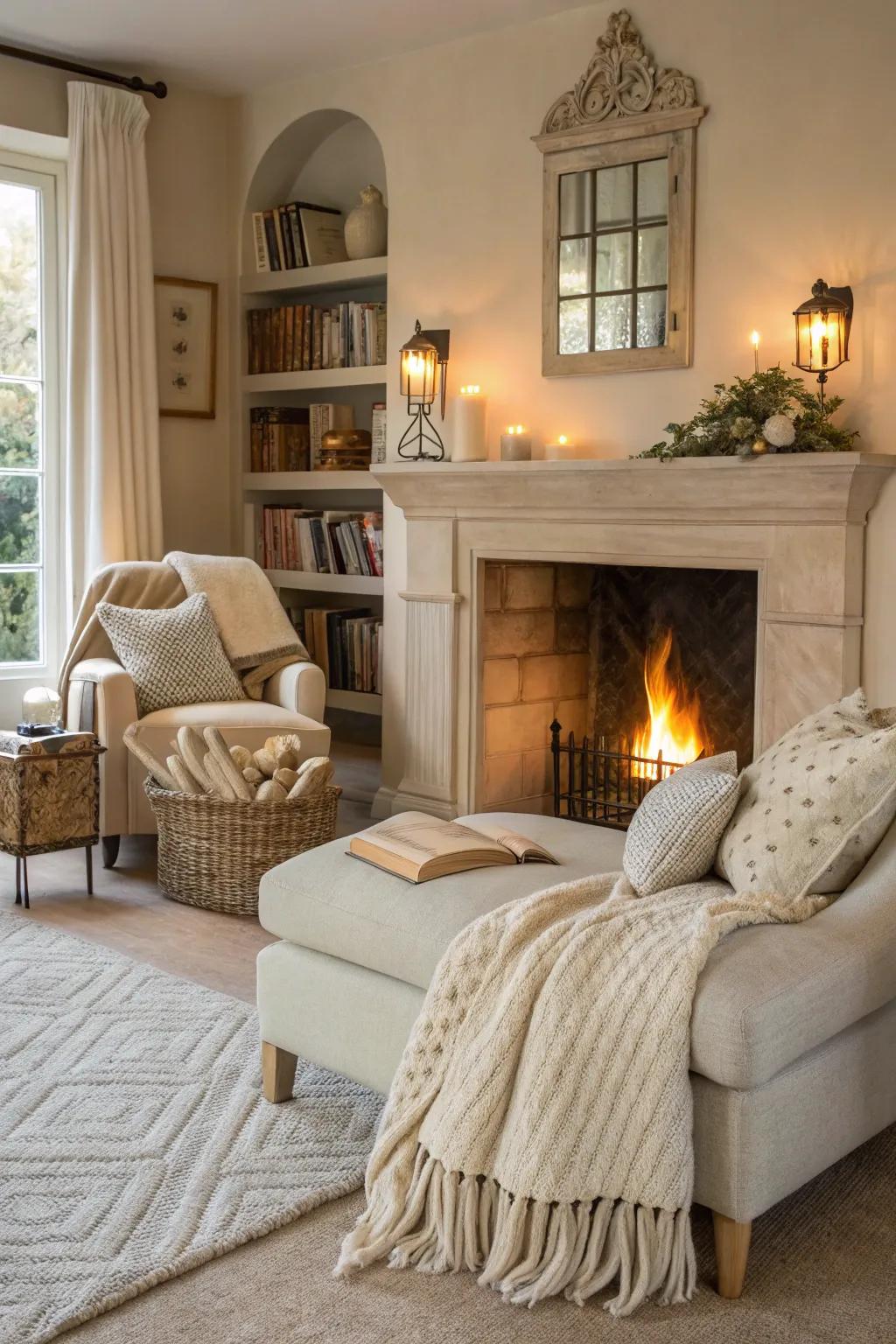 Subtle fawn establishes a soothing and snug ambiance in this living space.