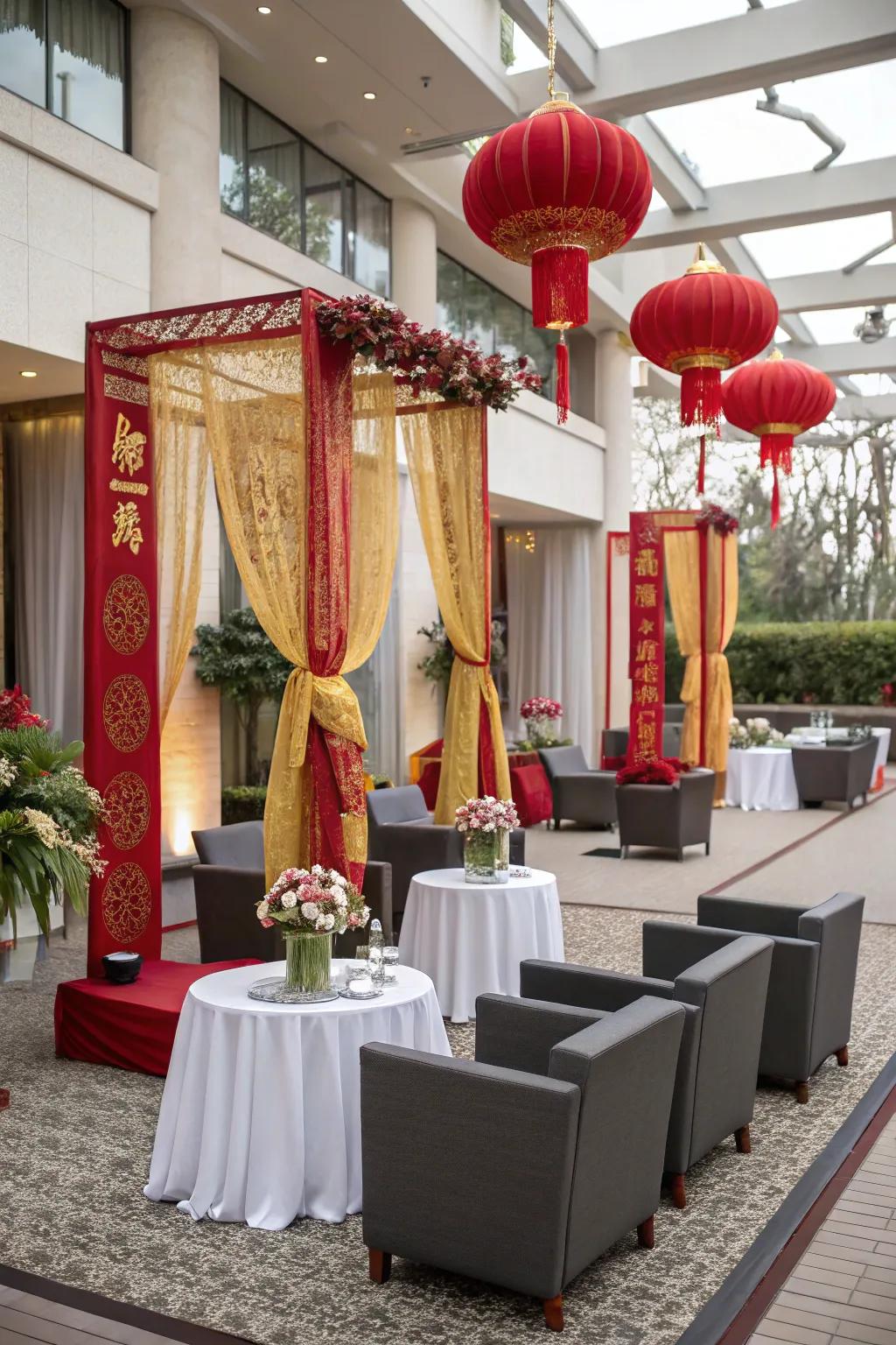 A harmonious combination of contemporary and traditional wedding decor.
