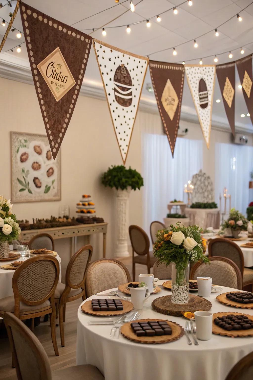 Atmospheric decorations to enhance the chocolate party theme.